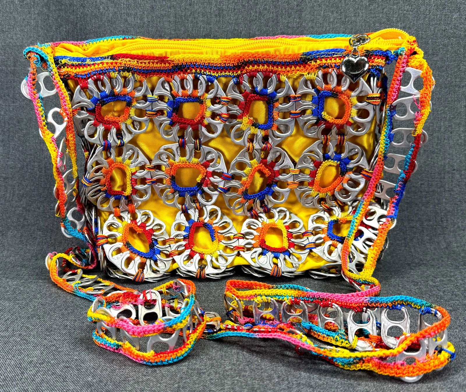 Flower Power Upcycled Crochet Soda Can Pull Tab Handbag. Hand crafted. Multicolored. *i (1 of 11)