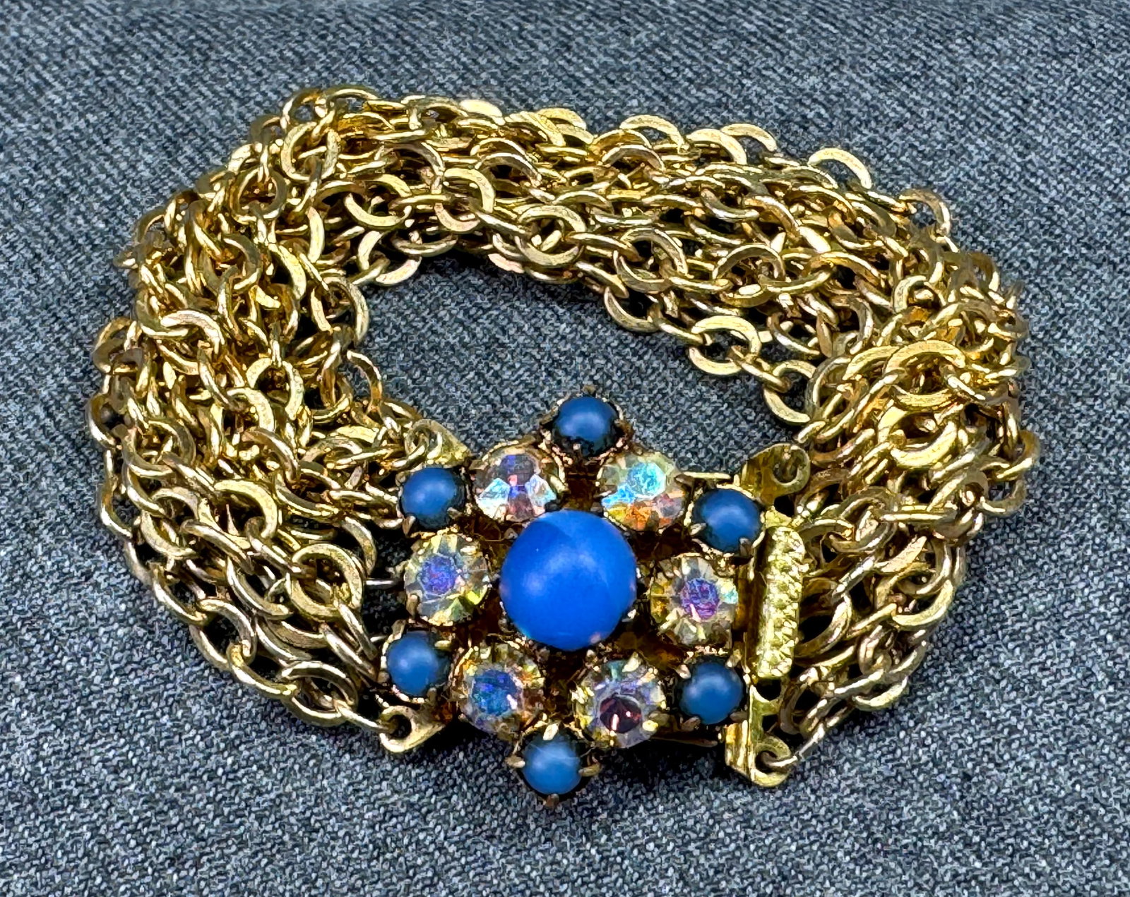 Vintage Juliana Style AB Crytal & Glass Floral Multi Chain Bracelet . *i