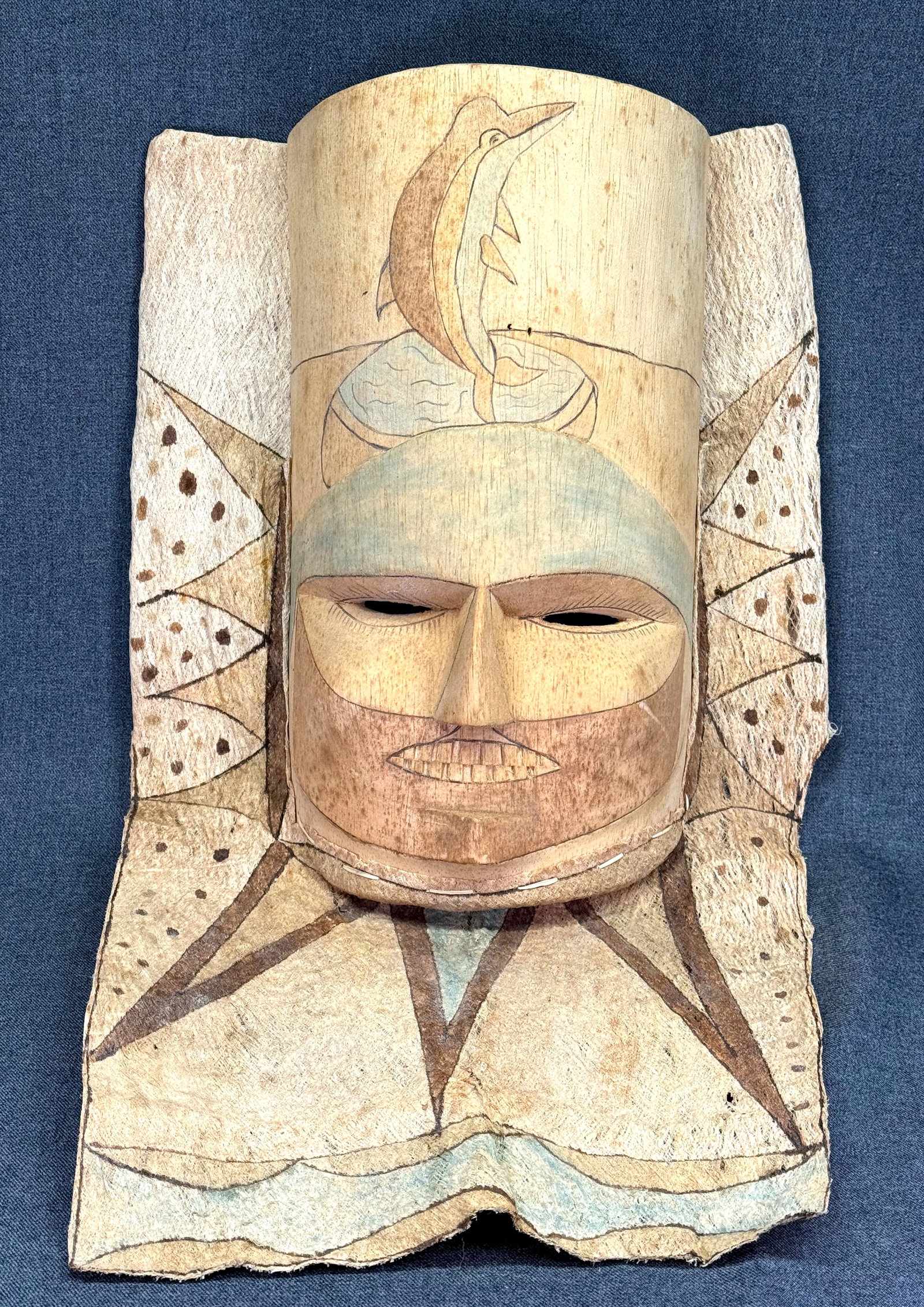 Amazonian Ticuna Ceremonial Mask. Carved wood, painted bark, fiber.: Amazonian Ticuna Ceremonial Mask. Carved wood, painted bark, fiber. Comparableexamples in the Jair Jacqmont collection, Museu Amazonico, Universidade Federal do Amazonas, Brazil. For measures please r