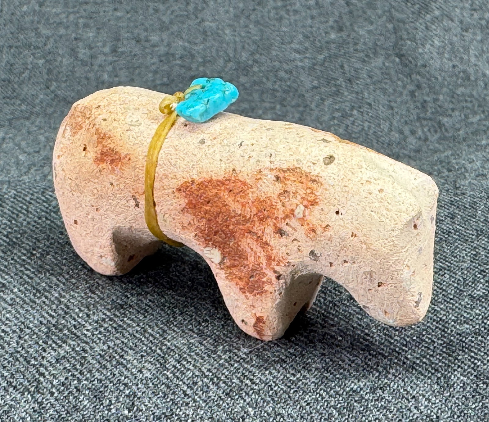 Vintage Cochiti Pueblo Old-Style Carved Sandtone Horse Fetish. Turquoise Offering Bundle.