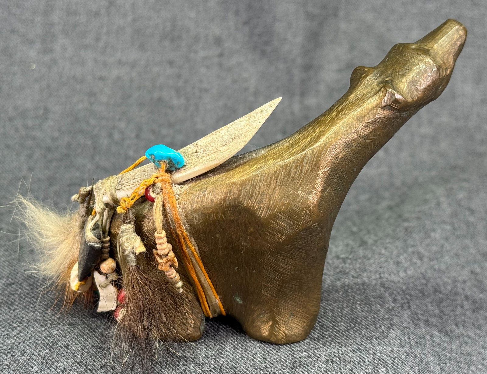 Vintage Zuni Style Heavy Solid Bronze Bear Fetish with Offering Bundle