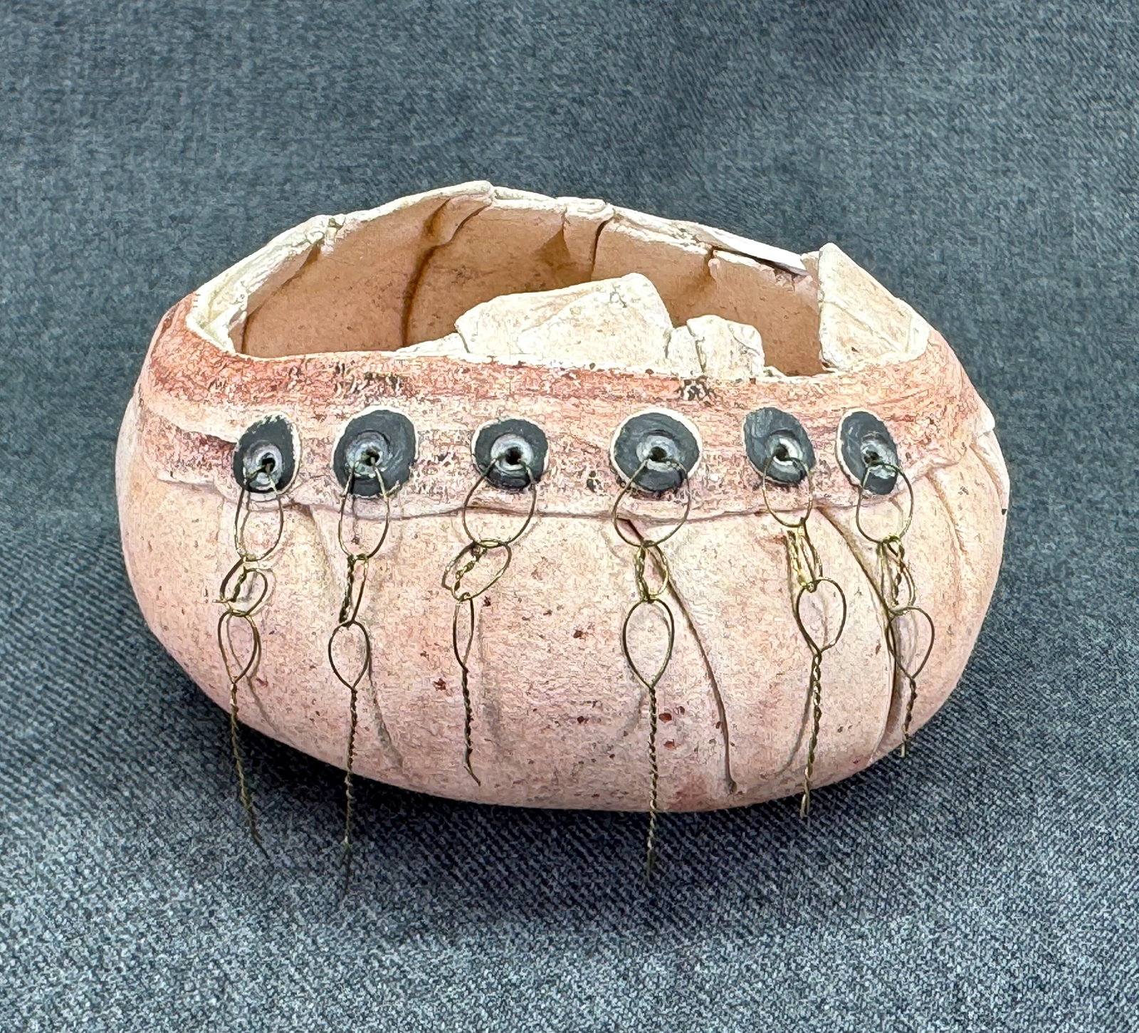 Vintage Coco Schoenberg 1987 Studio Art Pottery Vessel - Mixed Media Wire (1 of 9)