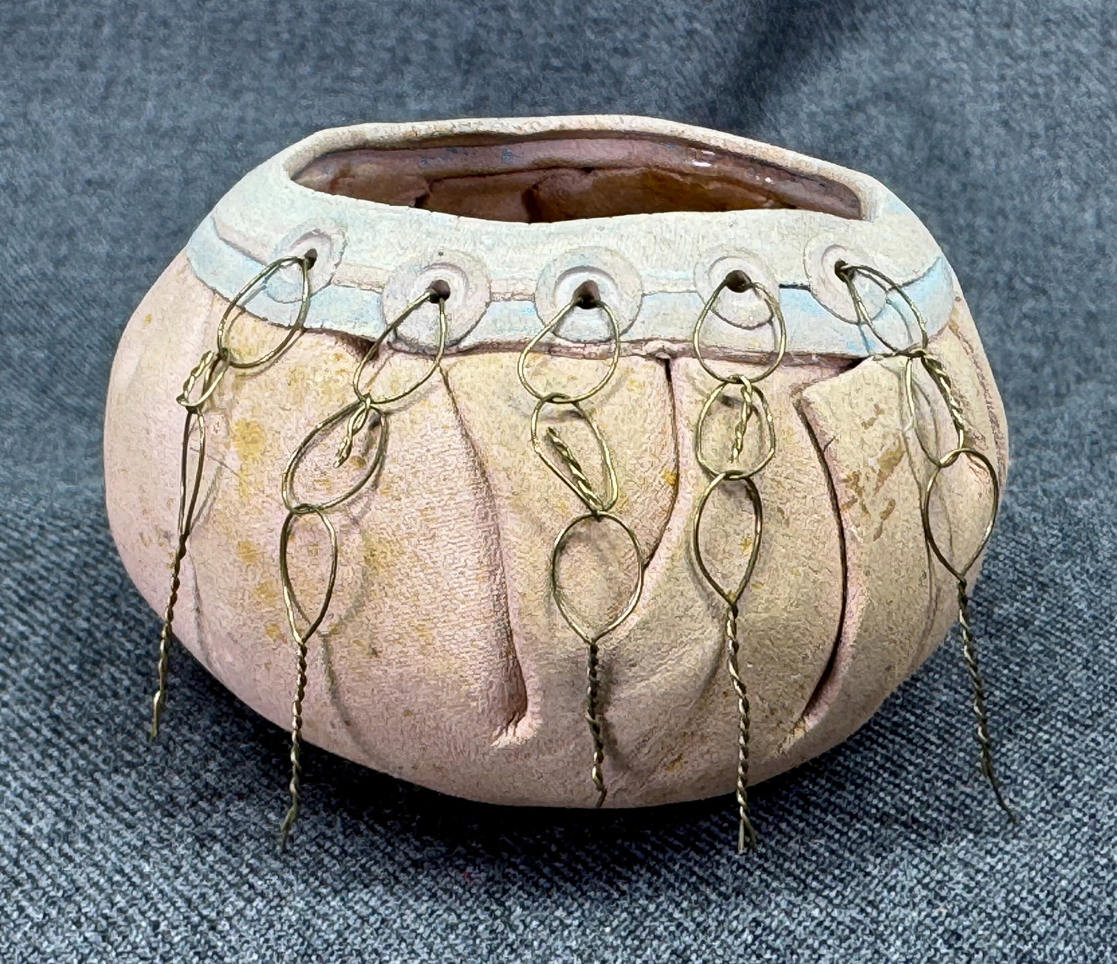 Vintage Coco Schoenberg 1987 Studio Art Pottery Vessel - Mixed Media Wire (1 of 8)