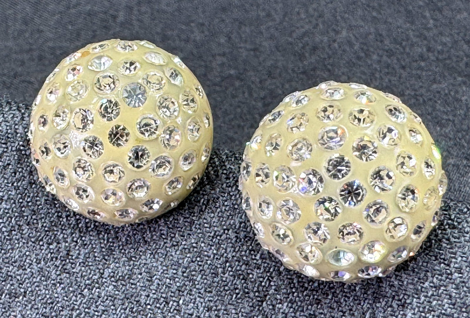 Vintage encrusted rhinestones creamy celluloid dome stud earrings. *c (1 of 4)