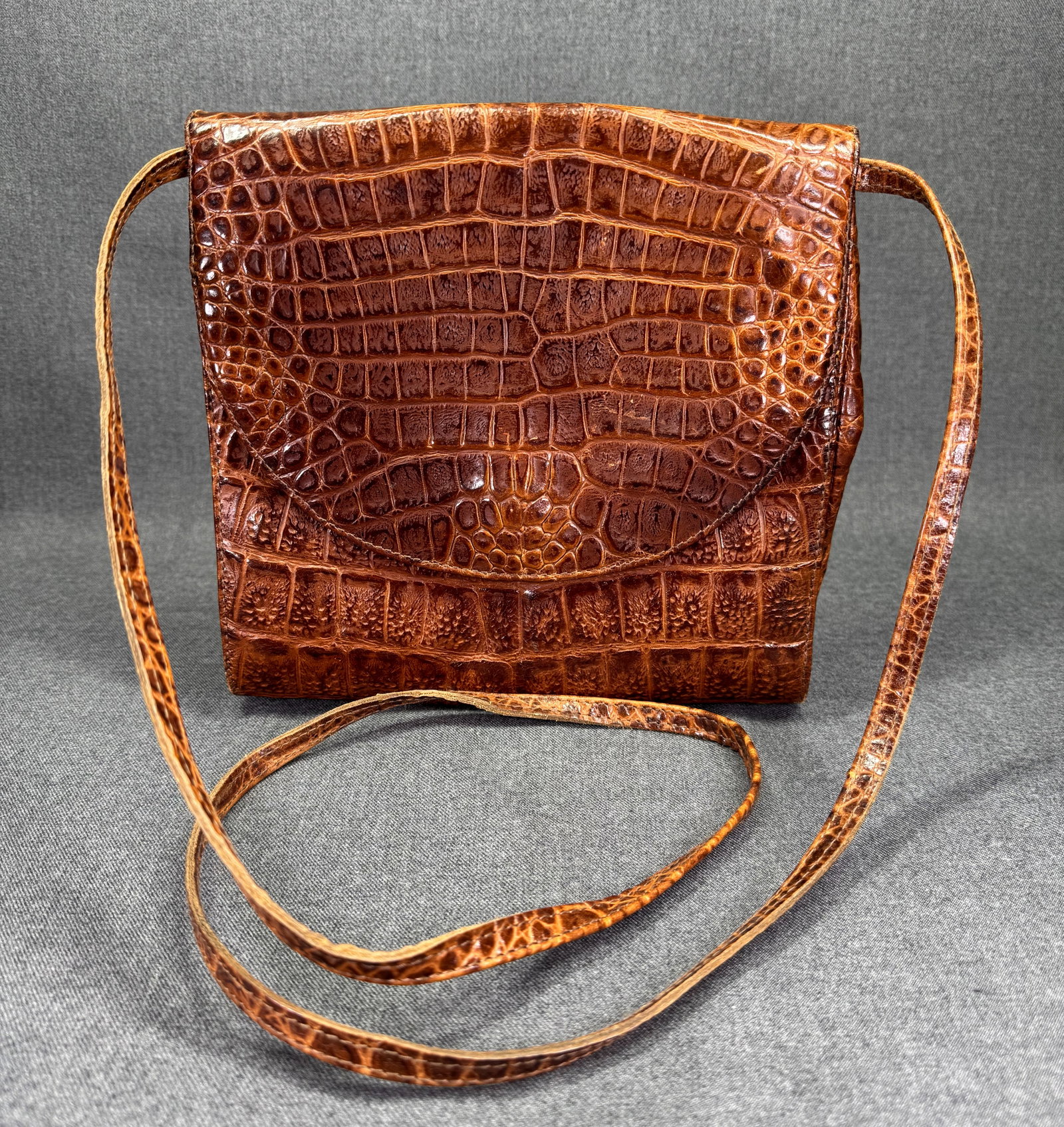 Vintage Made in Italy Genuine Leather Crococodile Pattern Purse Bag. *K (1 of 14)