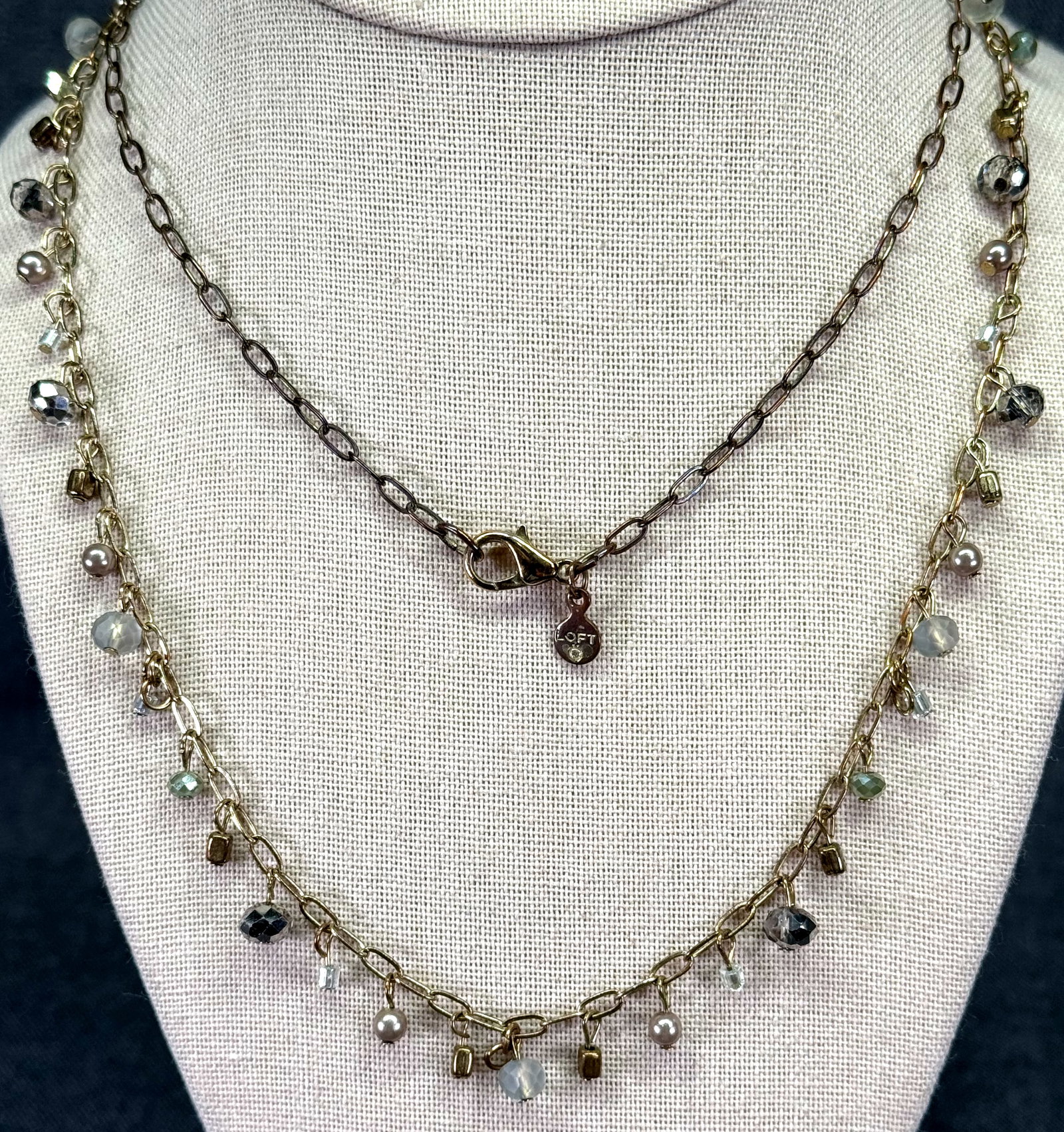 Loft Long Boho Station Necklace. Bead Fringe Charm. Gold -tone. *K