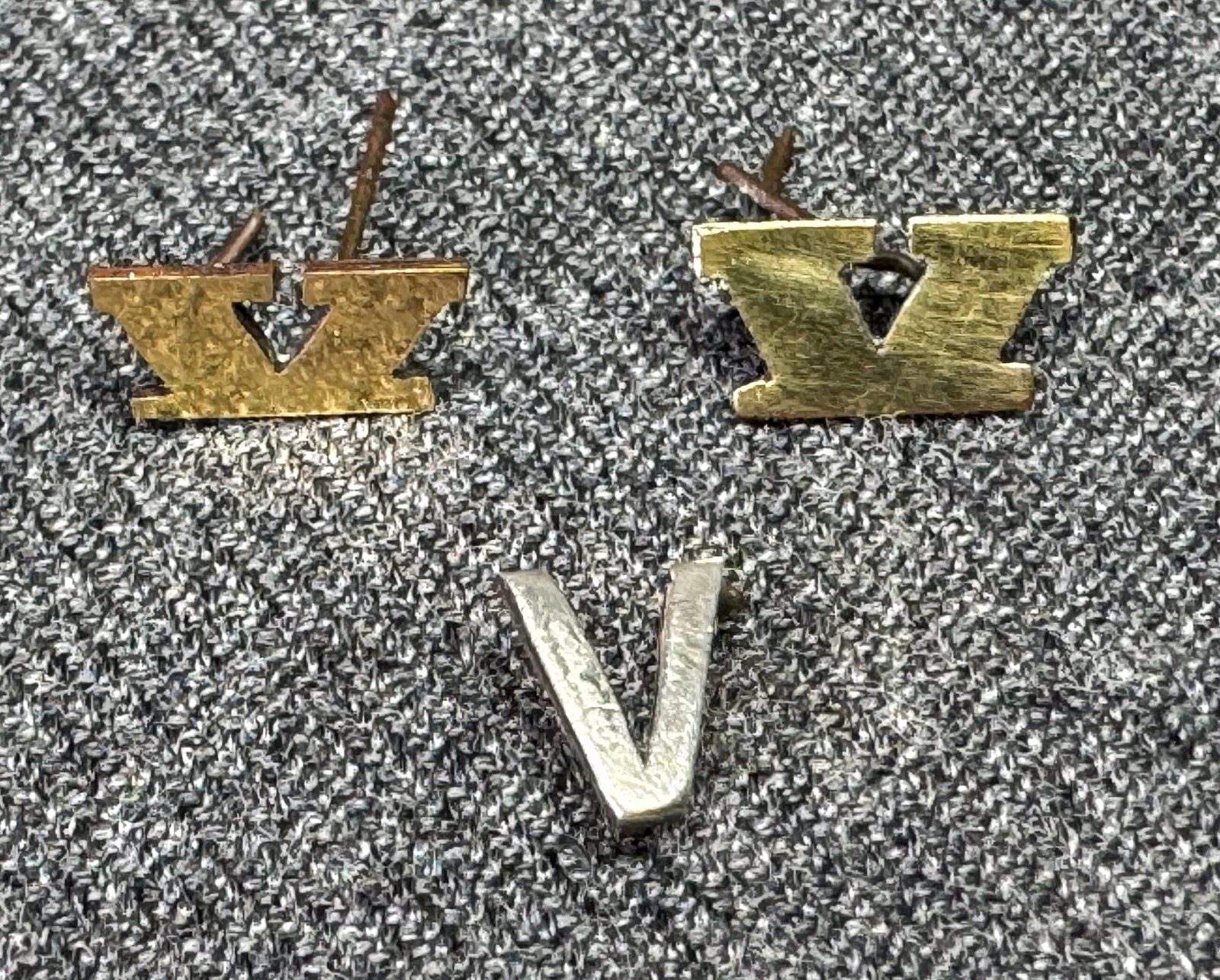 Antique gold-filled & sterling letter V monogram appliques. Prong Back. *e