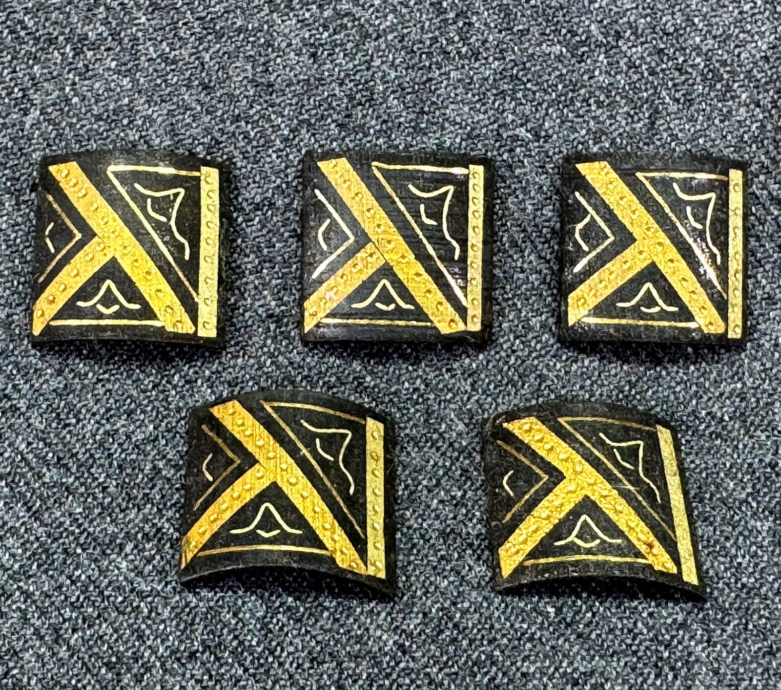 Vintage damascene curved panels jewelry craft making. Lot of 5. *e