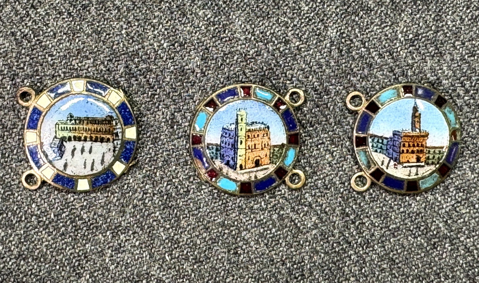 Antique enamel Vatican City, Pisa & Florence souvenir panels . *e