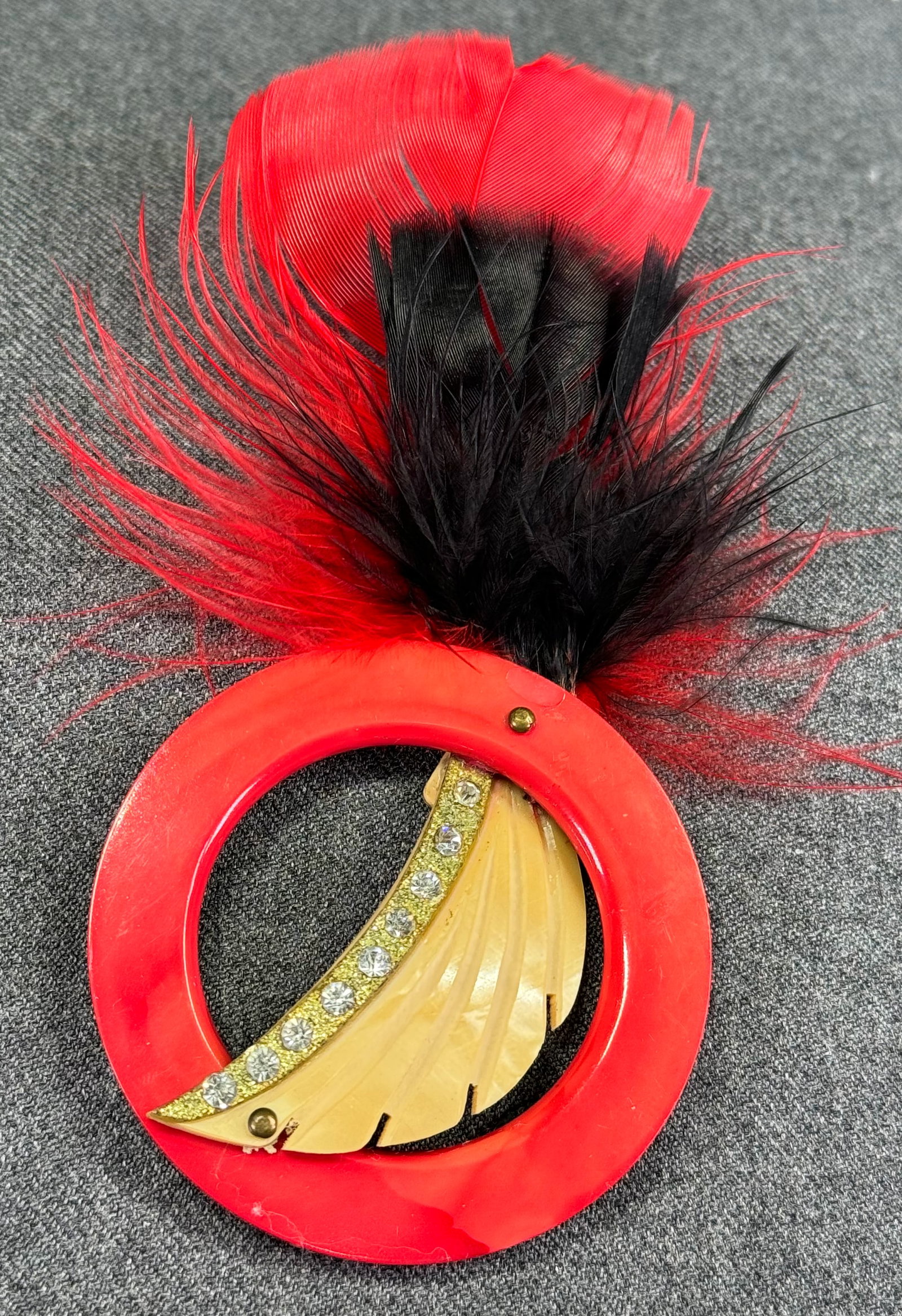 Antique art deco flapper rhinestones celluloid & feathers millinery applique: IN HOUSE FLAT SHIPPING & HANDLING COST WITHIN ALL THE U.S. : $7 To bypass LiveShipping, and use our In-House shipping service for $7 or shipping combined for multiple lots, please select “Arrang