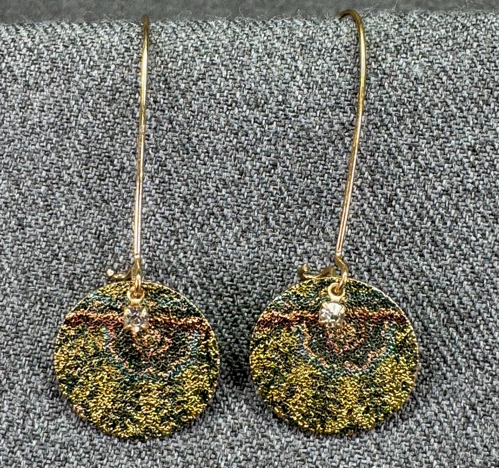 Glitter with crystal dangle gold-toned metal pierced earrings
