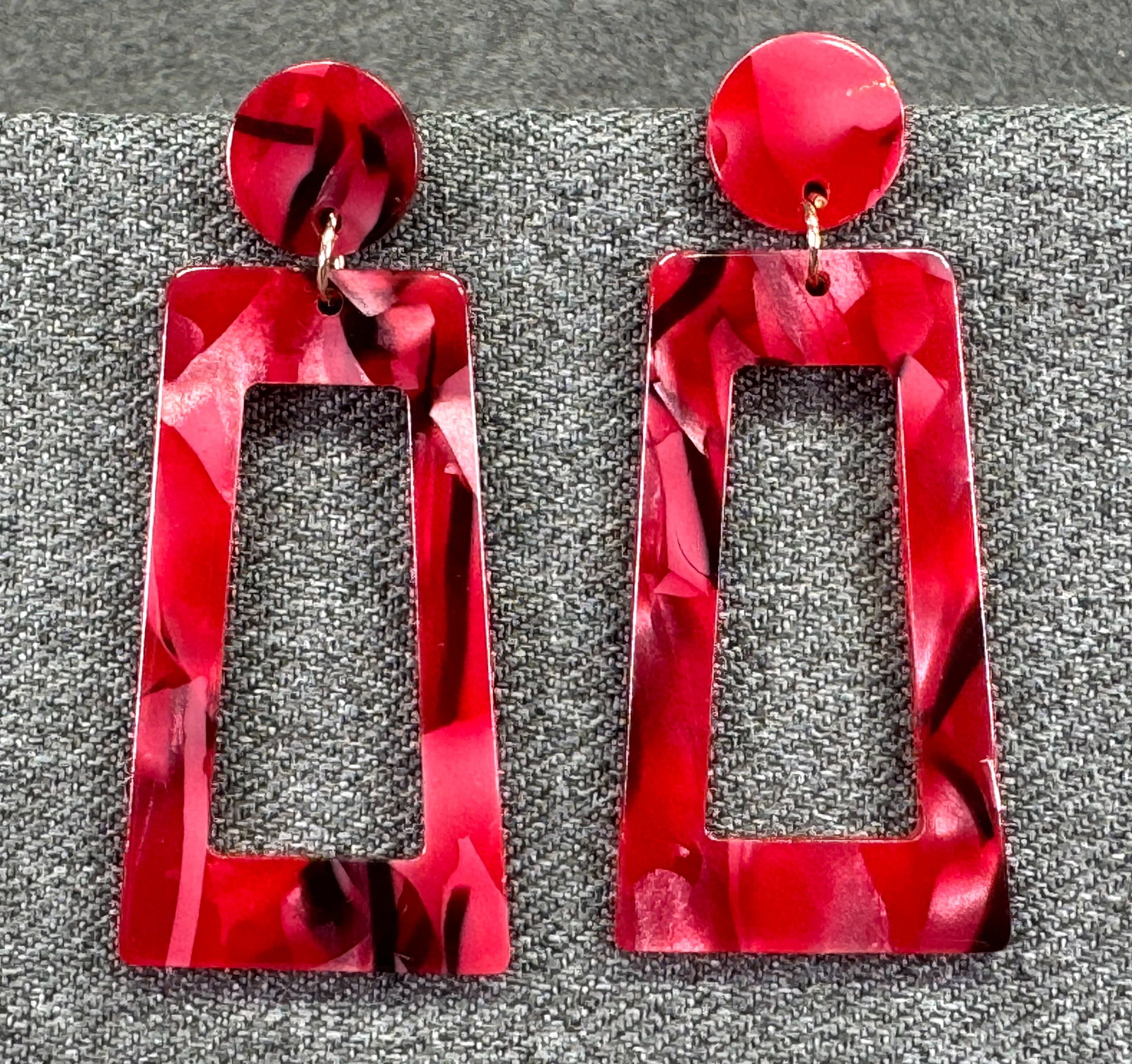 Marbled Raspberry Acrylic Drop Dangle Stud Earrings. *i