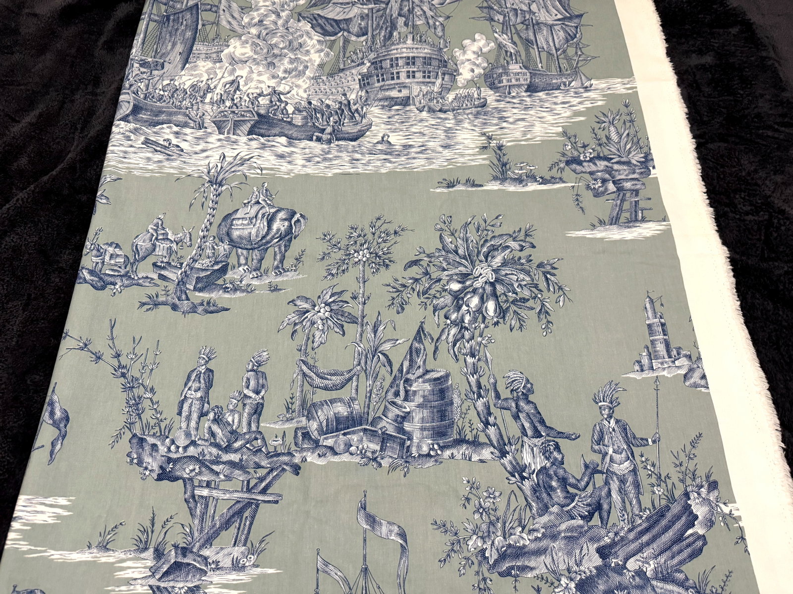 Vintage 1992 Manuel Canovas Paris "Hispaniola" French Toile de Jouy Fabric. *i