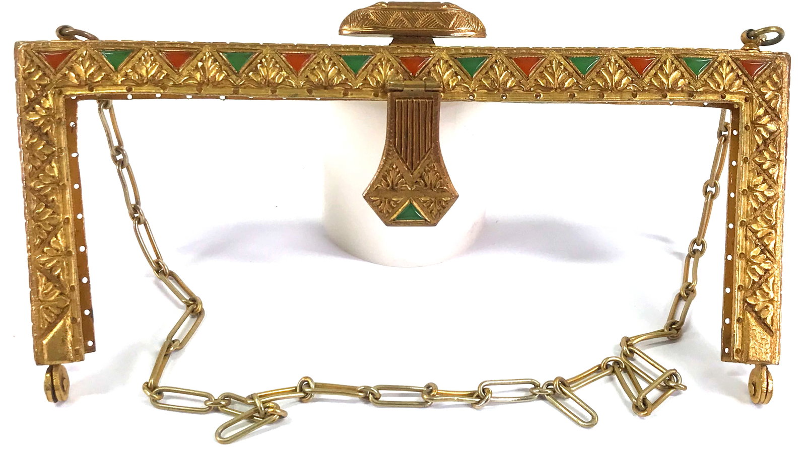 Antique Egyptian revival jeweled cabs goldtone metal purse frame: IN HOUSE FLAT SHIPPING & HANDLING COST WITHIN ALL THE U.S. : $10 To bypass LiveShipping, and use our In-House shipping service for $10 or shipping combined for multiple lots, please select “Arra