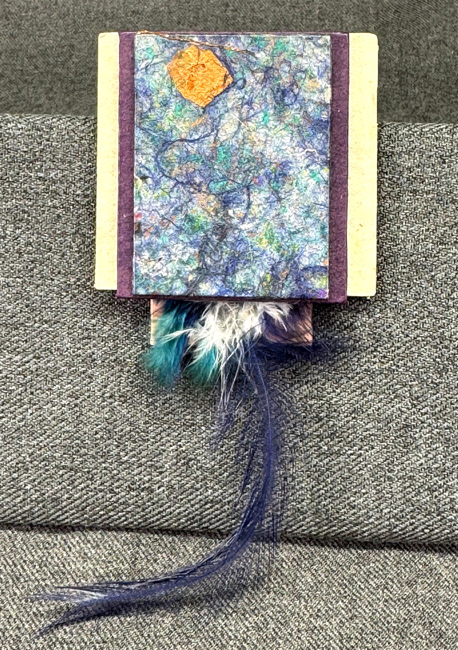 Artisan Mixed Media Wearable Pin Brooch. Handmade Paper & Feathers. *K (1 of 4)