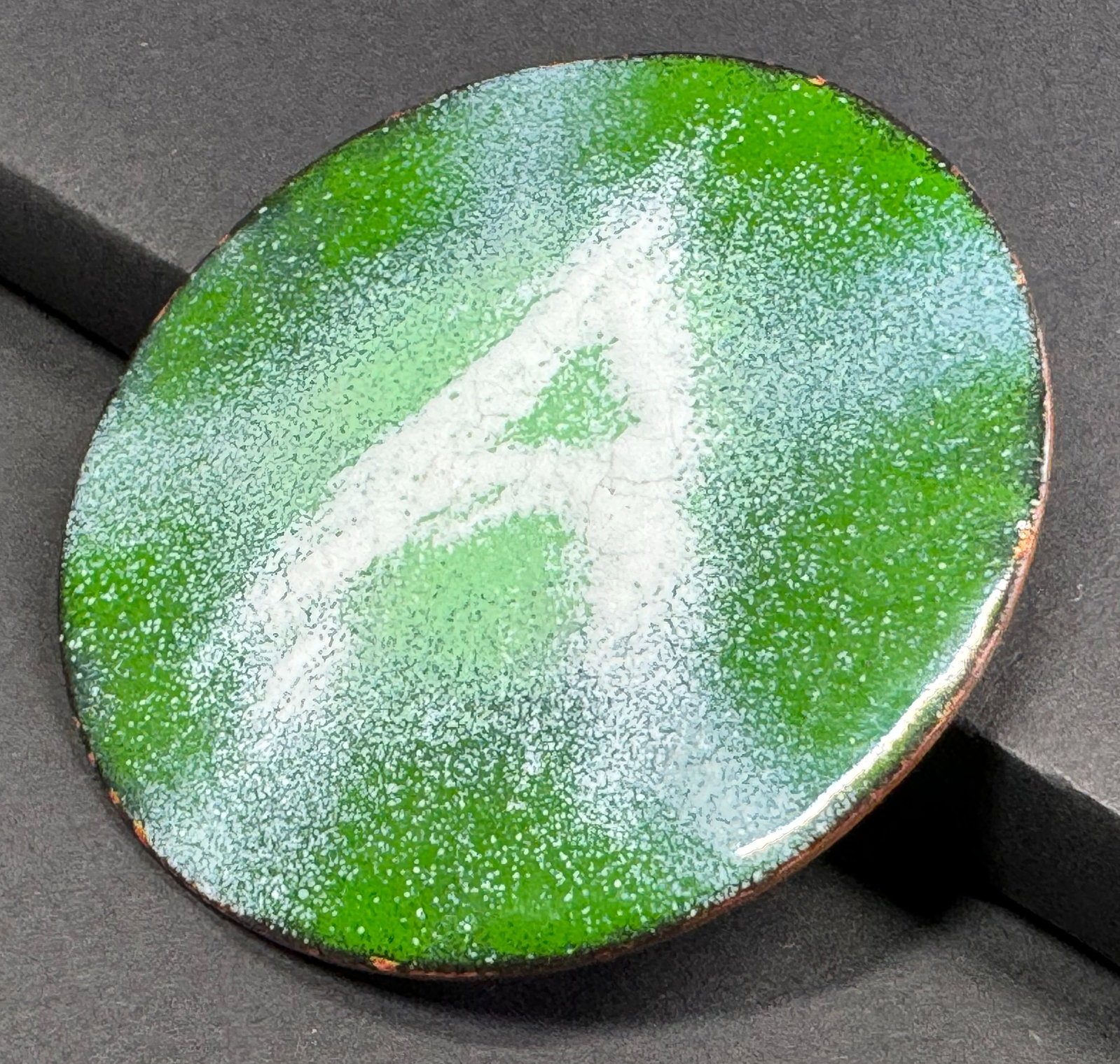 Vintage MCM enamel copper letter A rounded pin brooch.: IN HOUSE FLAT SHIPPING & HANDLING COST WITHIN ALL THE U.S. : $7 To bypass LiveShipping, and use our In-House shipping service for $7 or shipping combined for multiple lots, please select “Arrang