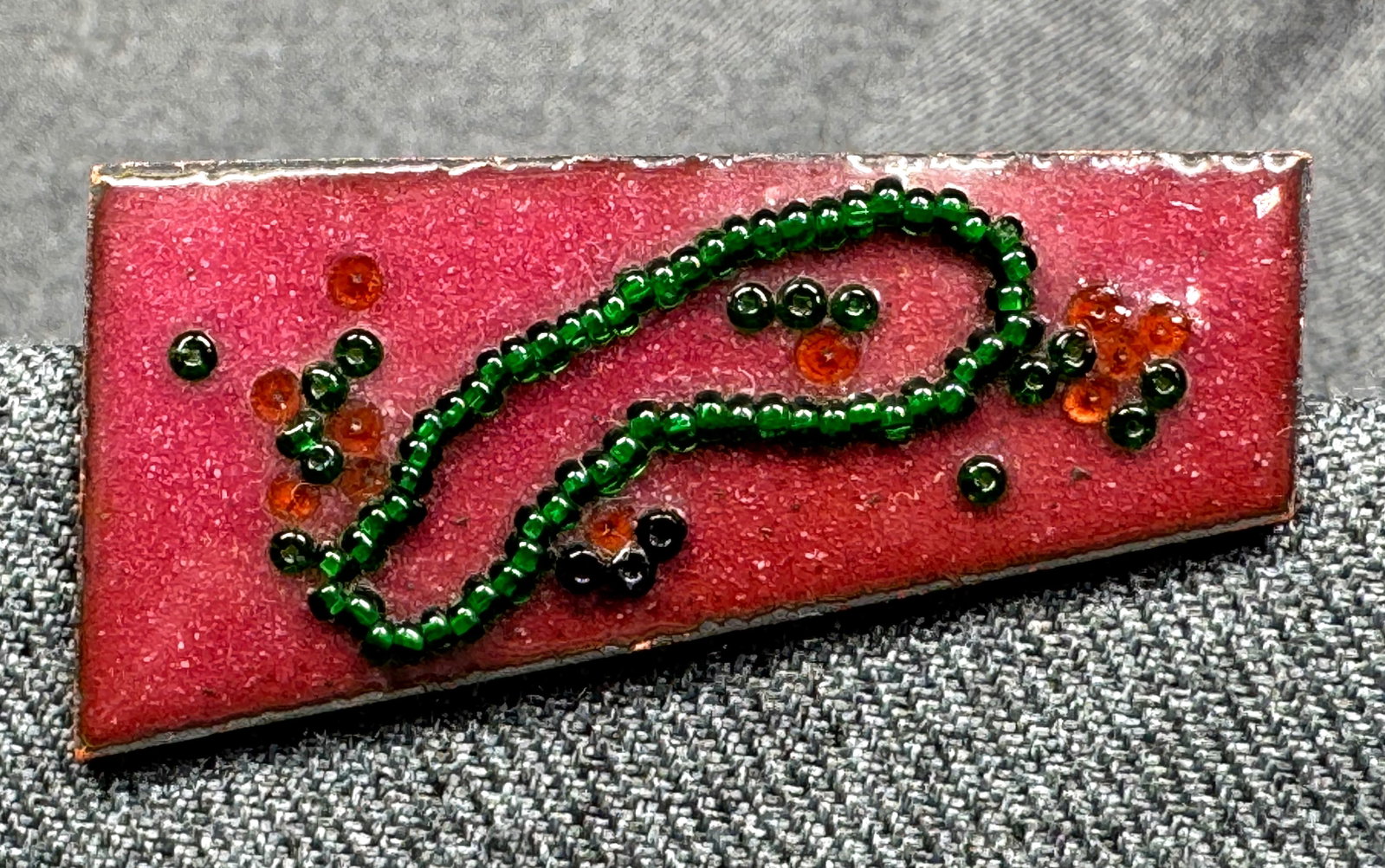 Vintage MCM L. Tarachas glass beads enamel on copper brooch pin