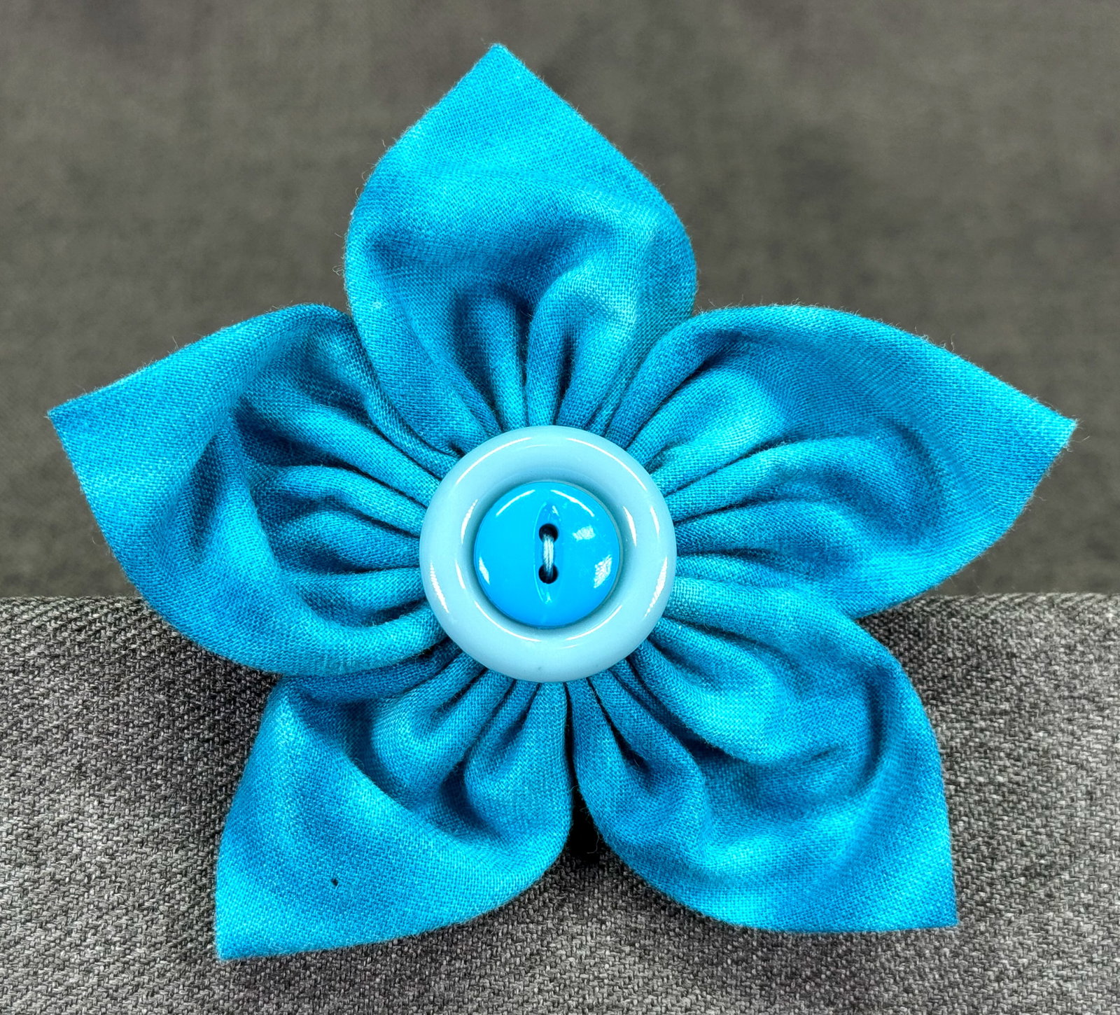 Artisan Turquoise Textile Flower Pin Brooch. Button Core. 3.5". Vintage Style. *K (1 of 4)