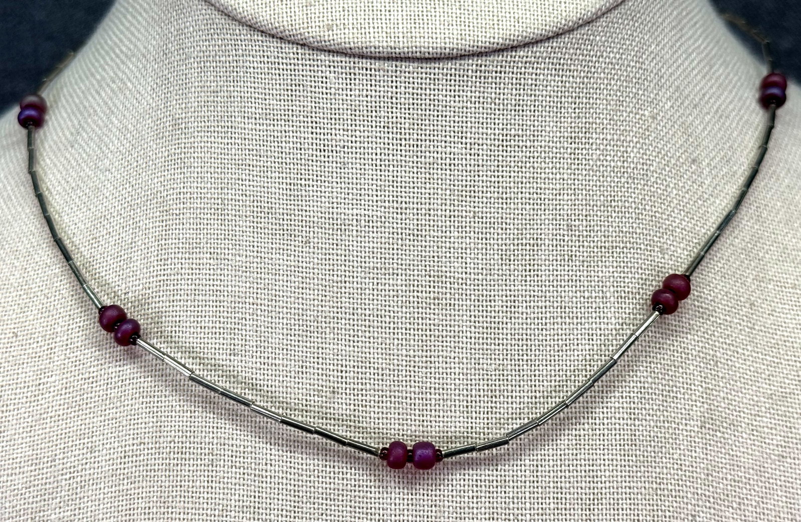 Vintage Native Anerican style glass liquid silver beaded choker necklace #A (1 of 5)
