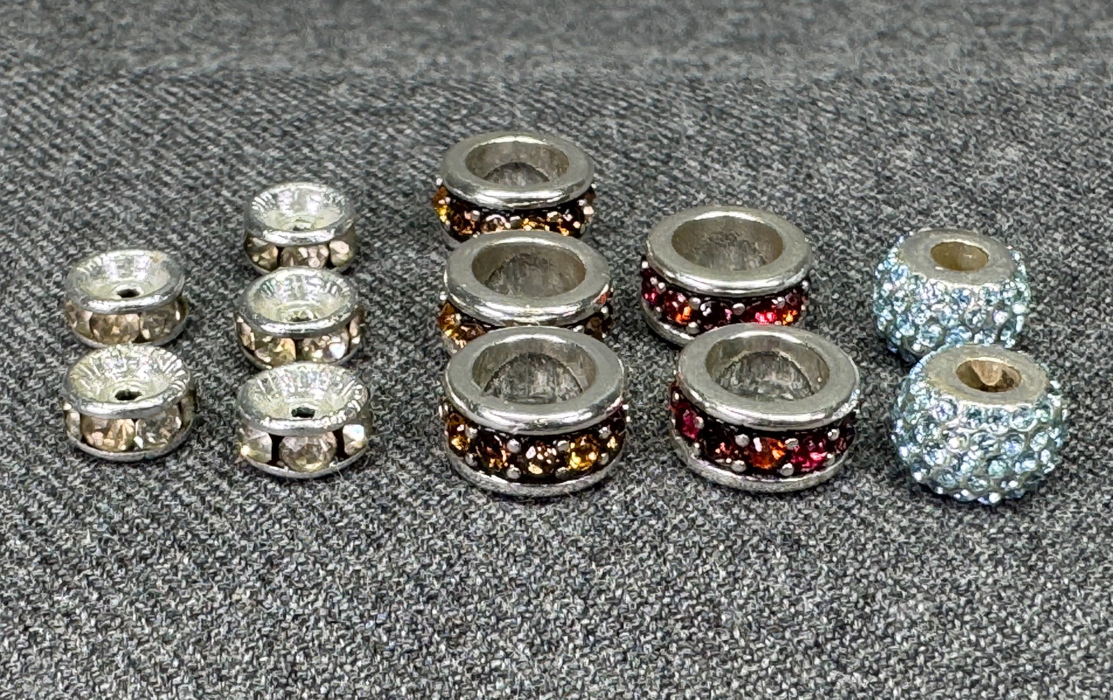 Crystals Silver-tone Charm Bead – Spacer Assortment. Lot of 12