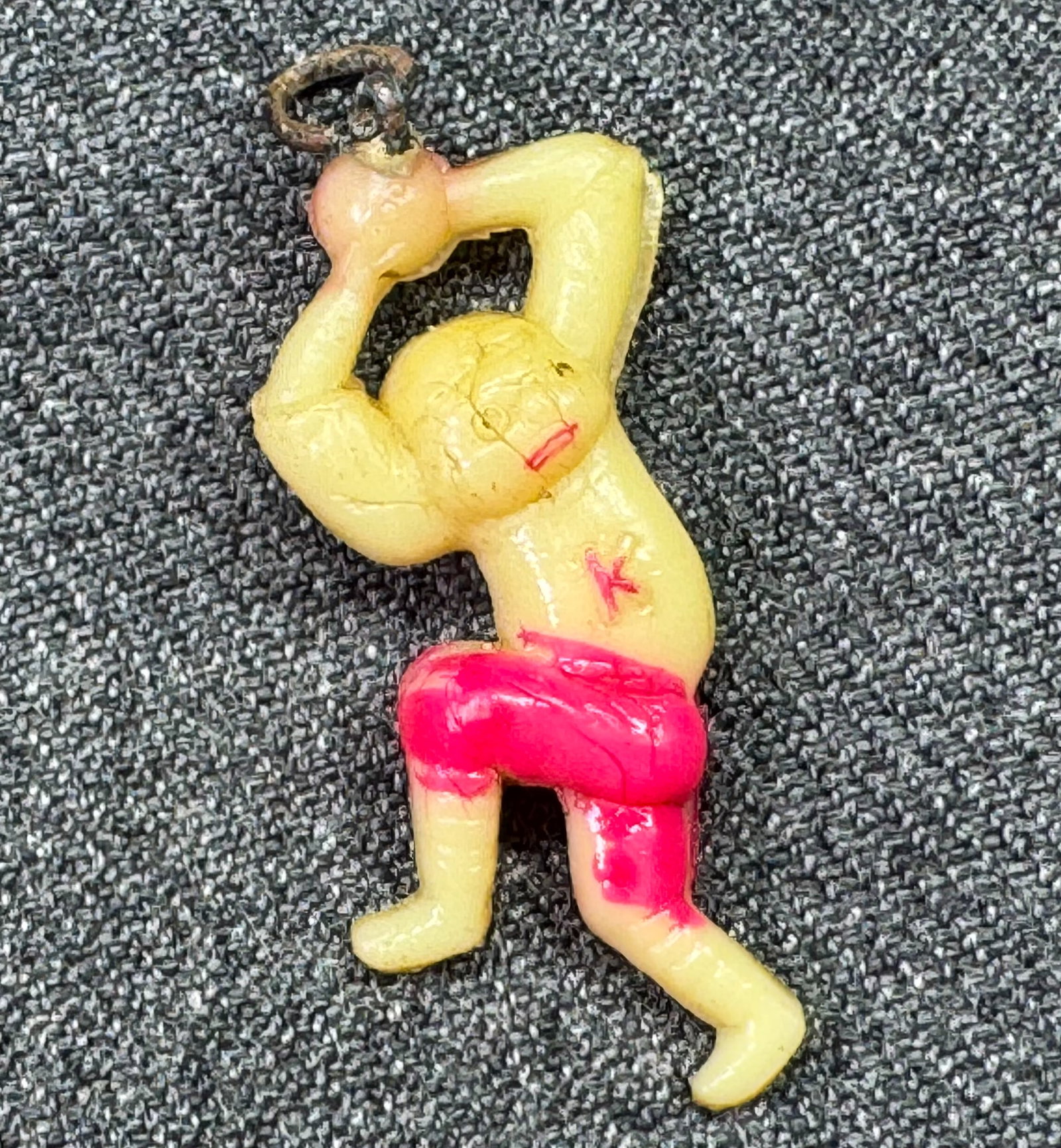 Antique baseball player celluloid charm pendant. Letter K. *e