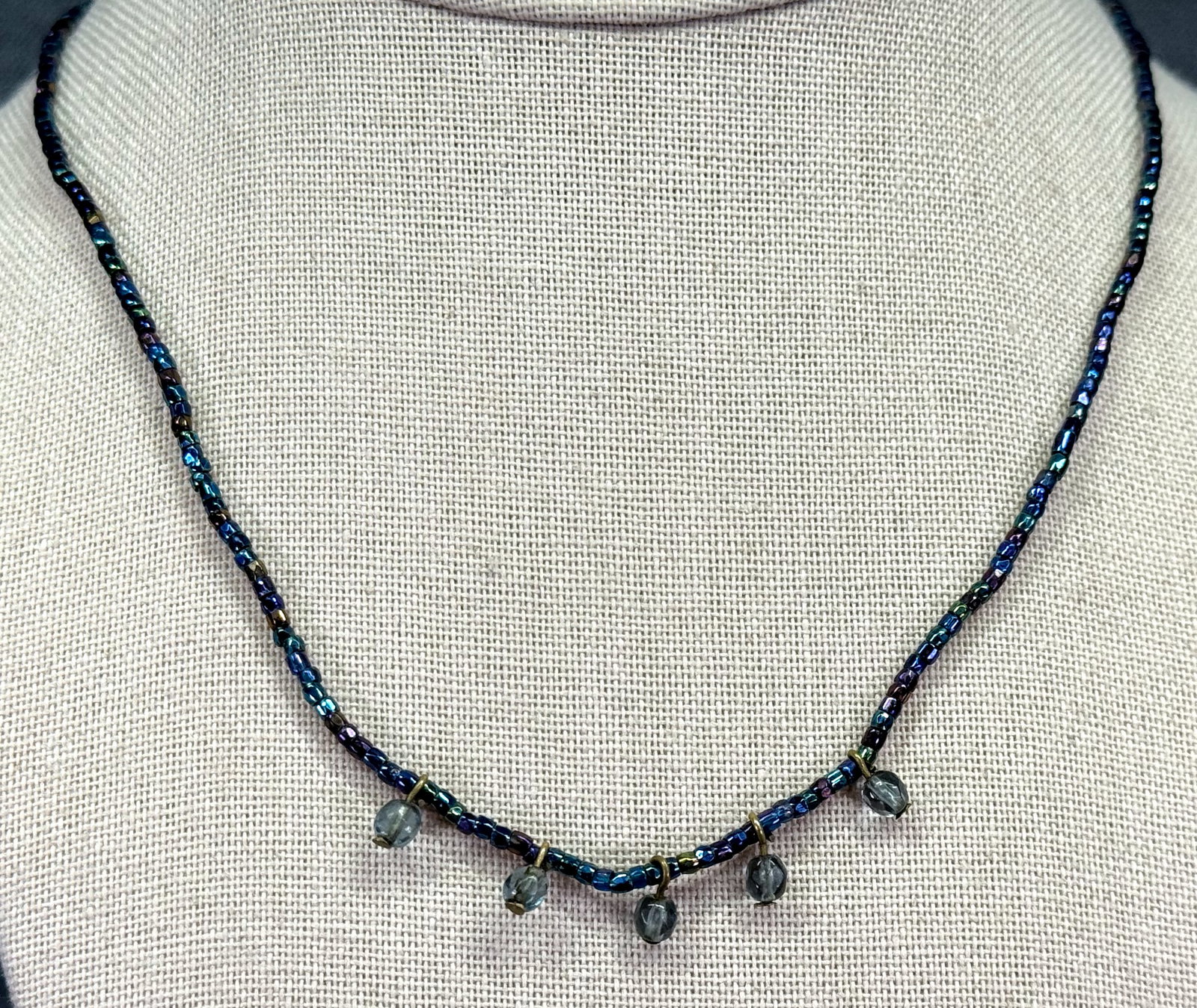 Vintage AB glass beads choker necklace with dangles
