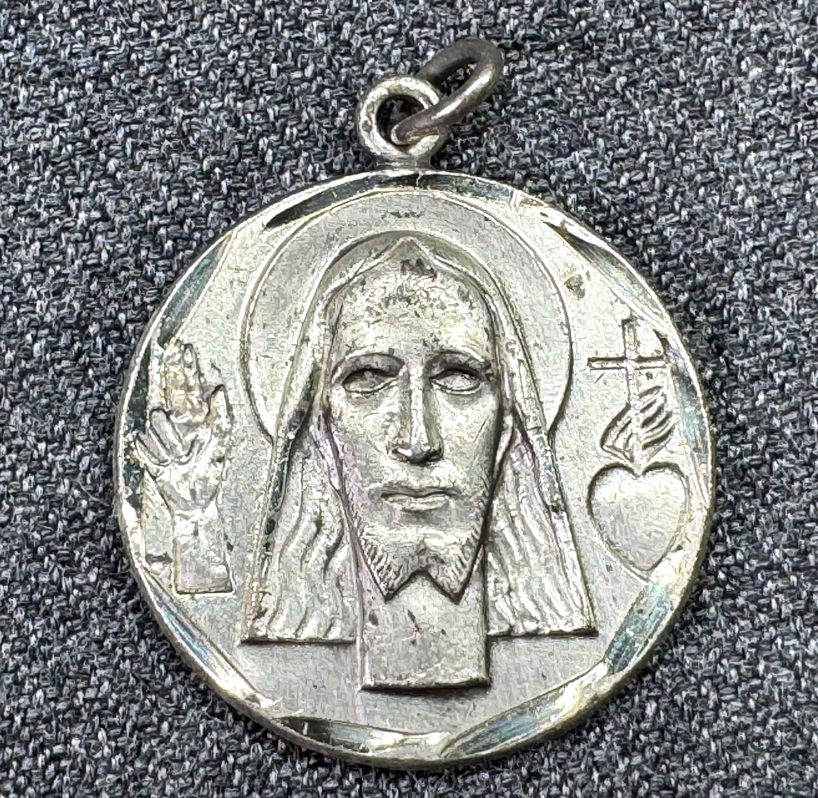 Vintage Sterling Medal St Anne Education Mary Holy Face Jesus Medal. Rhodium plating. *K (1 of 5)