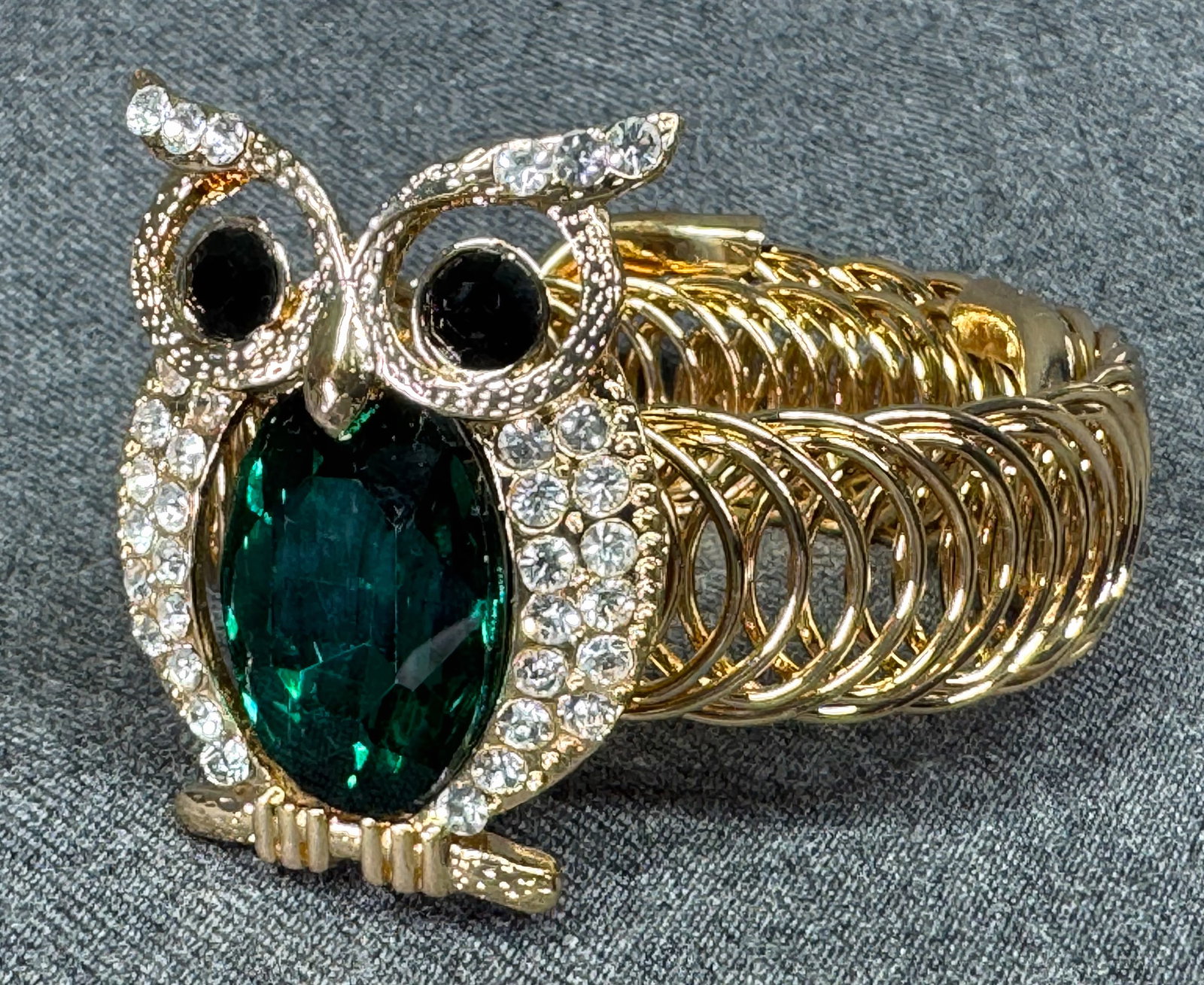Vintage Jeweled gold-toned owl wrapped bracelet. Unused. *c