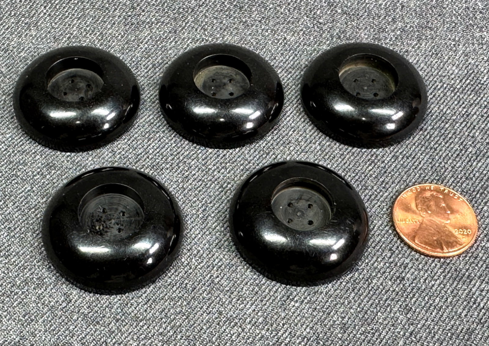 Antique Vintage black galalith rounded buttons. Lot of 5