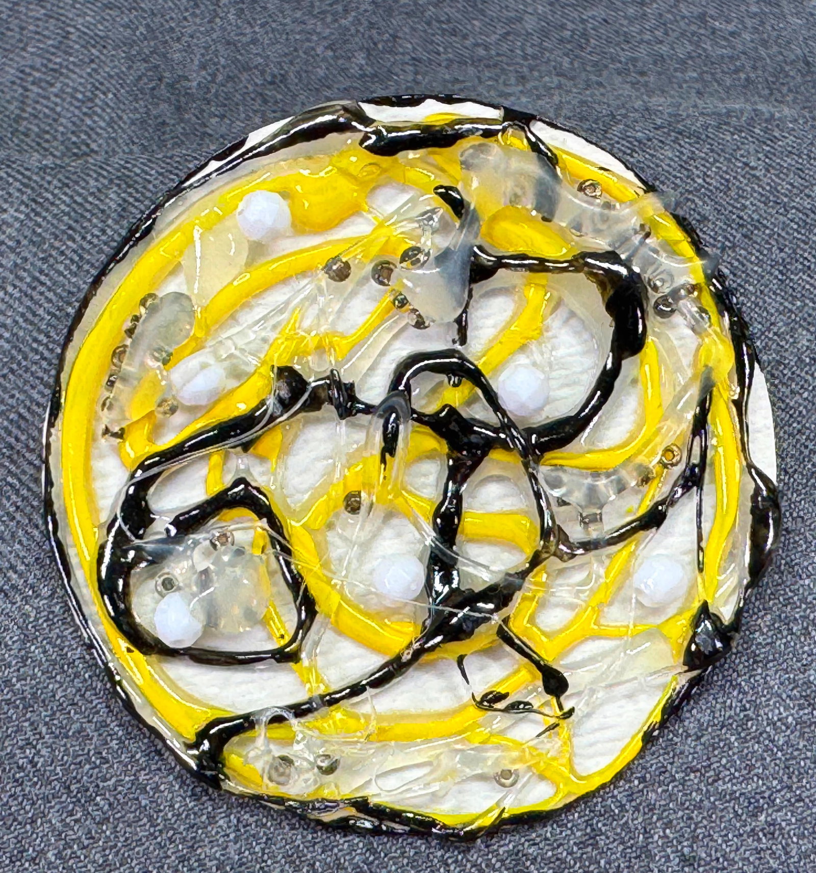 Vintage artsy crafted mix media jeweled paper brooch pin