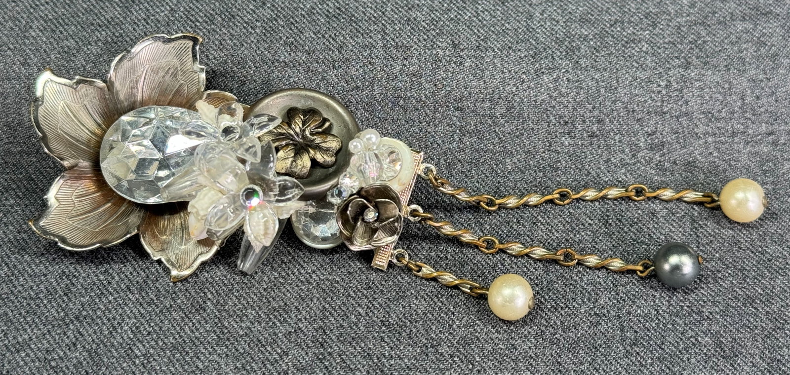 Vintage artisan crafted assemblage pin brooch