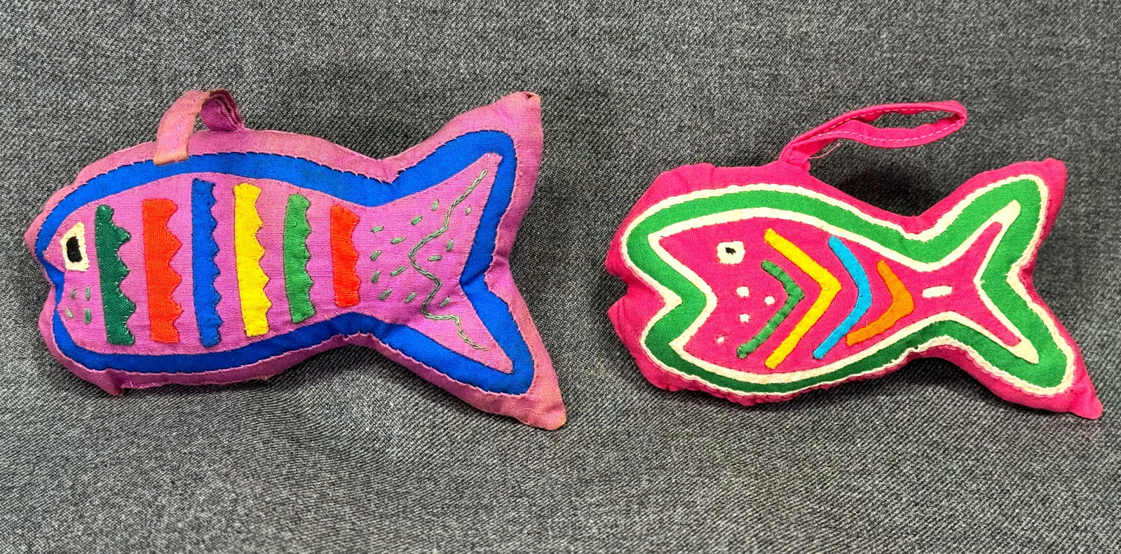 Vintage Mola Art Kuna Panama assorted fish ornaments.