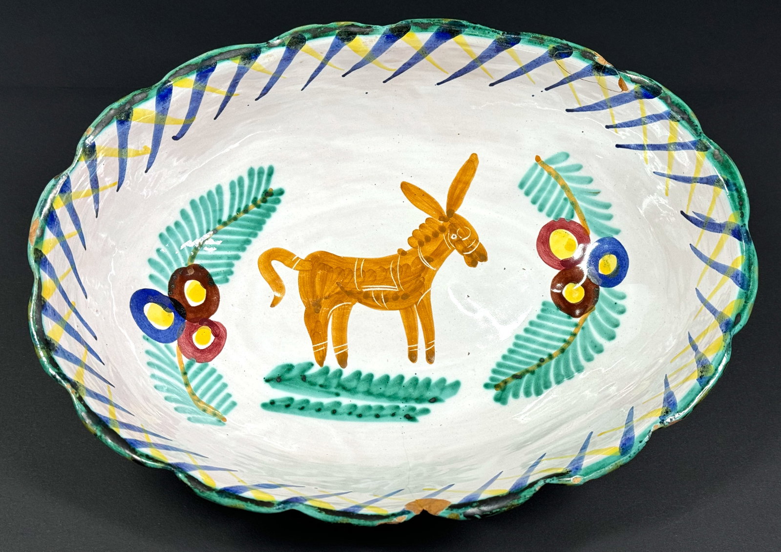 Vintage Italian Mid Century Modern MCM Tito Corti and painted Pottery donkey bowl: IN HOUSE FLAT SHIPPING & HANDLING COST WITHIN ALL THE U.S. : $24 To bypass LiveShipping, and use our In-House shipping service for $24 or shipping combined for multiple lots, please select “Arra