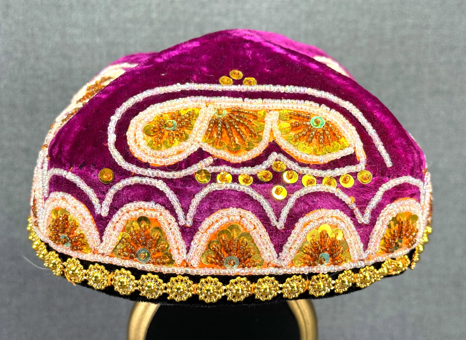 Beaded Velvet Duppi Skull Cap: IN HOUSE FLAT SHIPPING & HANDLING COST WITHIN ALL THE U.S. : $9 To bypass LiveShipping, and use our In-House shipping service for $9 or shipping combined for multiple lots, please select “Arrang
