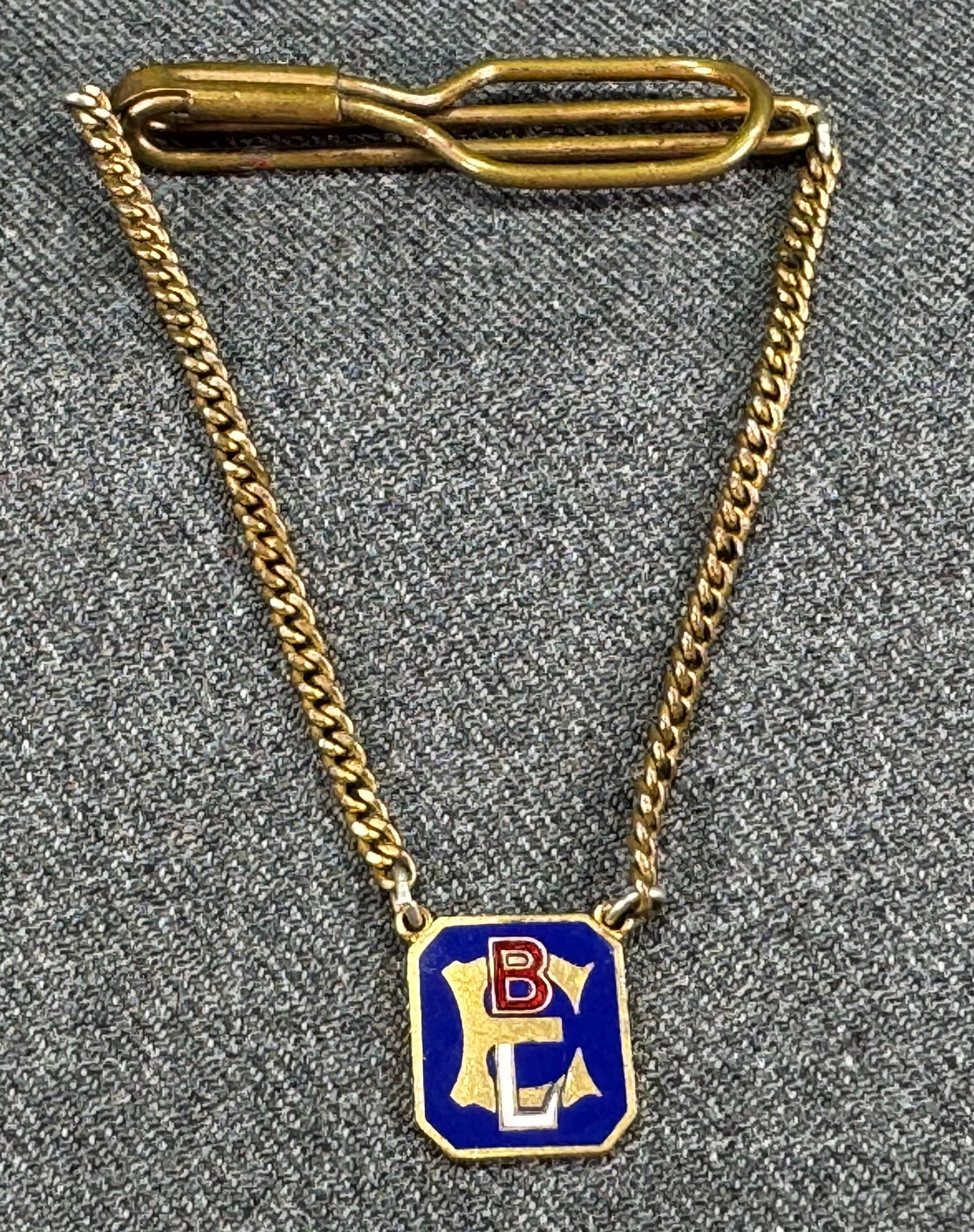 Vintage BLH enamel gold-toned dangle tie clip: IN HOUSE FLAT SHIPPING & HANDLING COST WITHIN ALL THE U.S. : $7 To bypass LiveShipping, and use our In-House shipping service for $7 or shipping combined for multiple lots, please select “Arrang