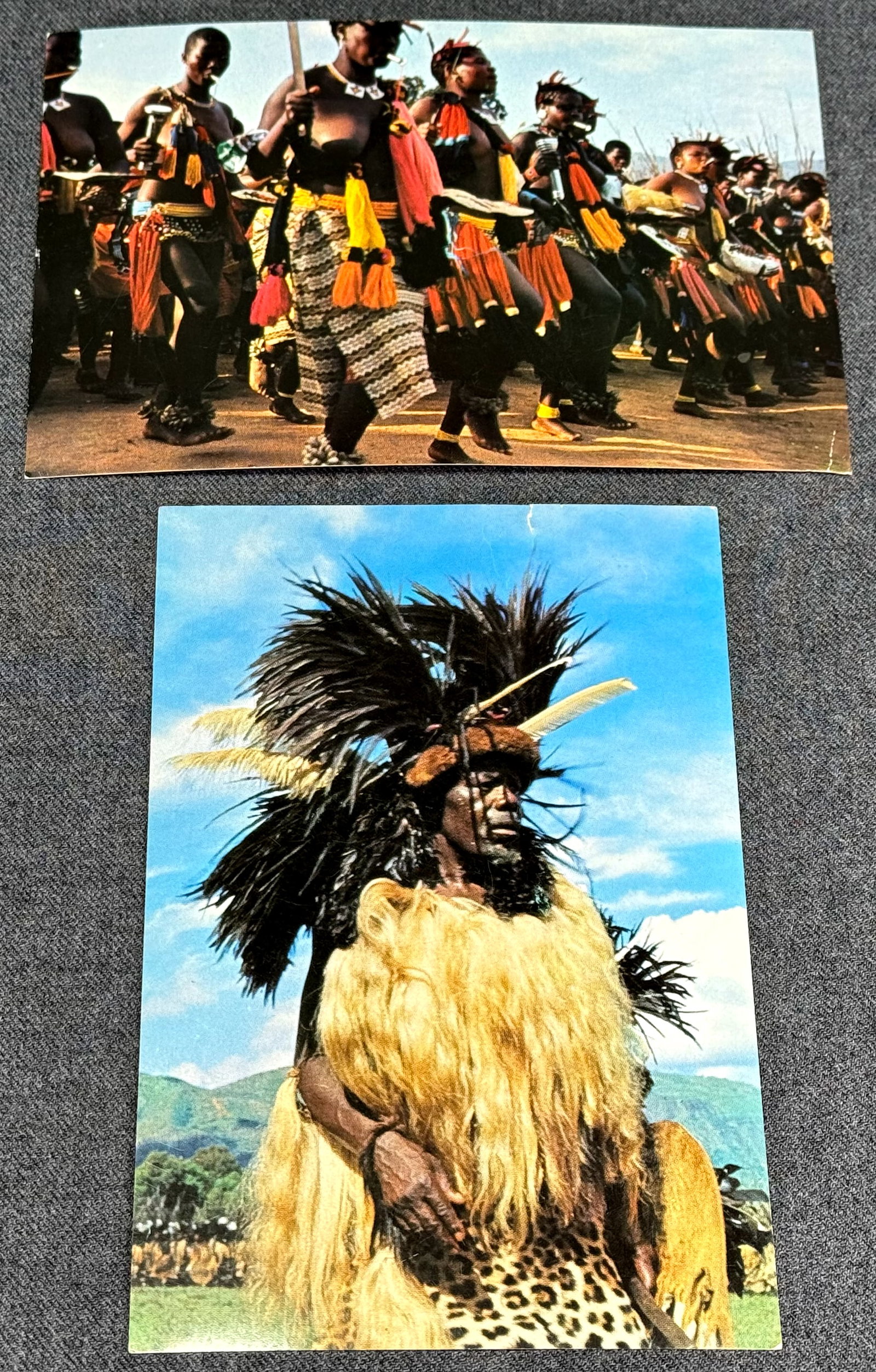 Vintage 70s African Postcards. Swaziland Warrior and Reed Dance Ceremony by M.G. Hosack. Lot of 2 .: IN HOUSE FLAT SHIPPING & HANDLING COST WITHIN ALL THE U.S. : $7 To bypass LiveShipping, and use our In-House shipping service for $7 or shipping combined for multiple lots, please select “Arrang