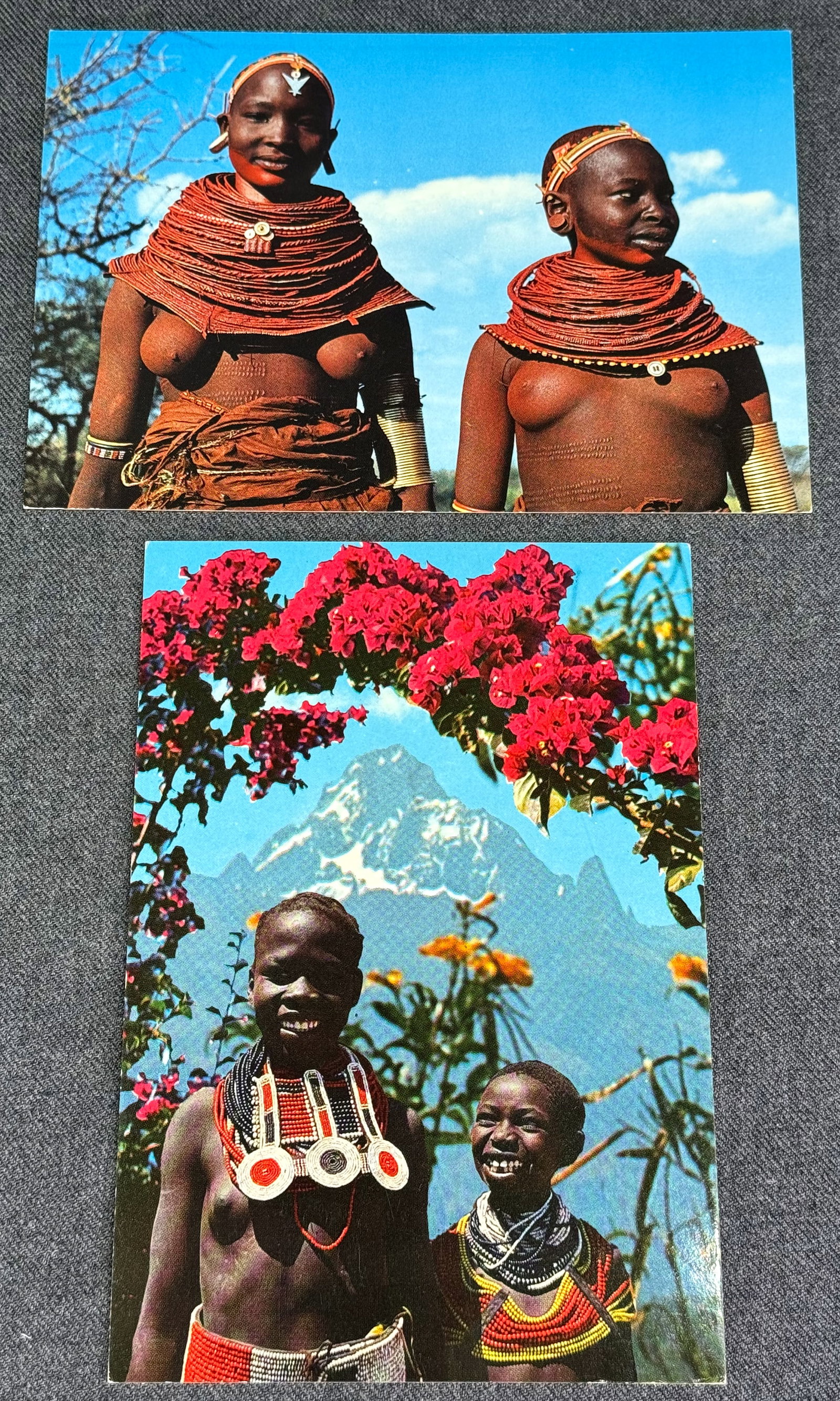 Vintage 70s African Postcards. Samburu Girls and Mt Kenya by Dino Sassi. Lot of 2 .