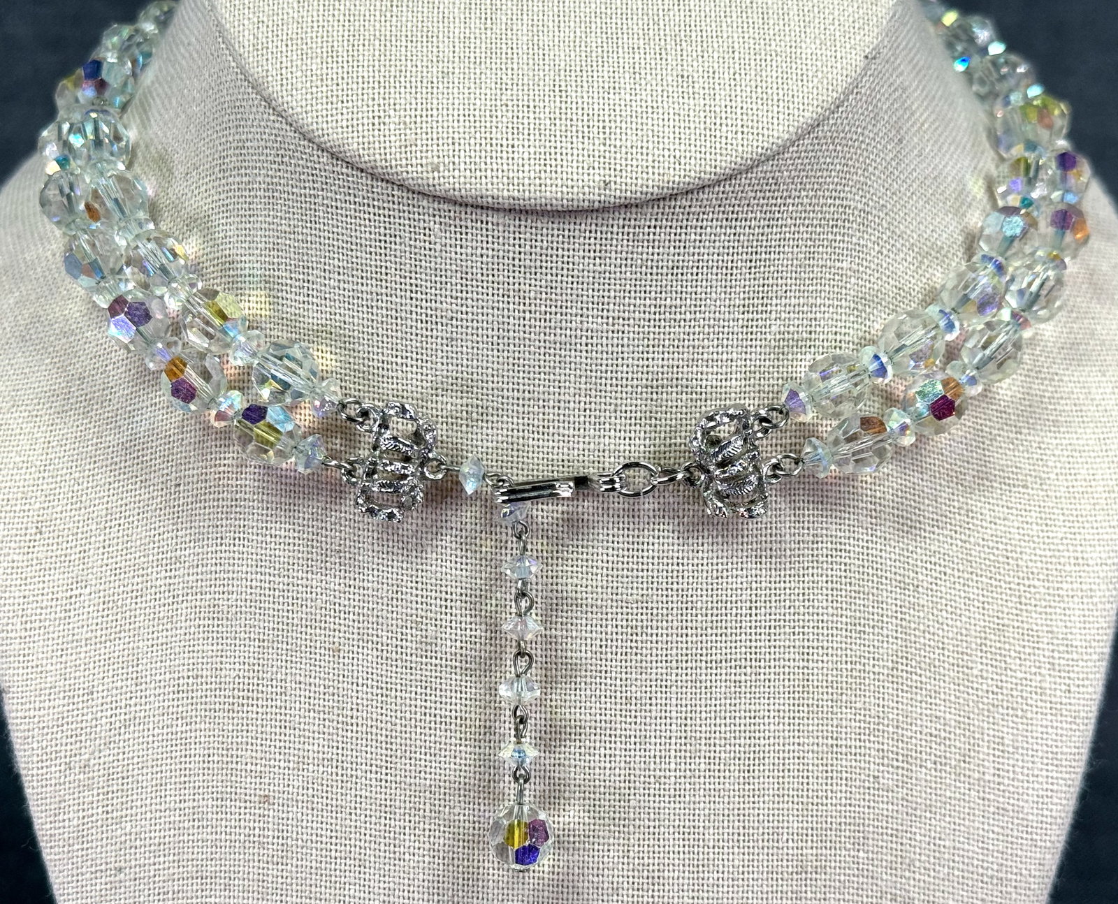 Vintage 1950s Hobé Signed Aurora Borealis Double Strand Crystal Necklace. *M