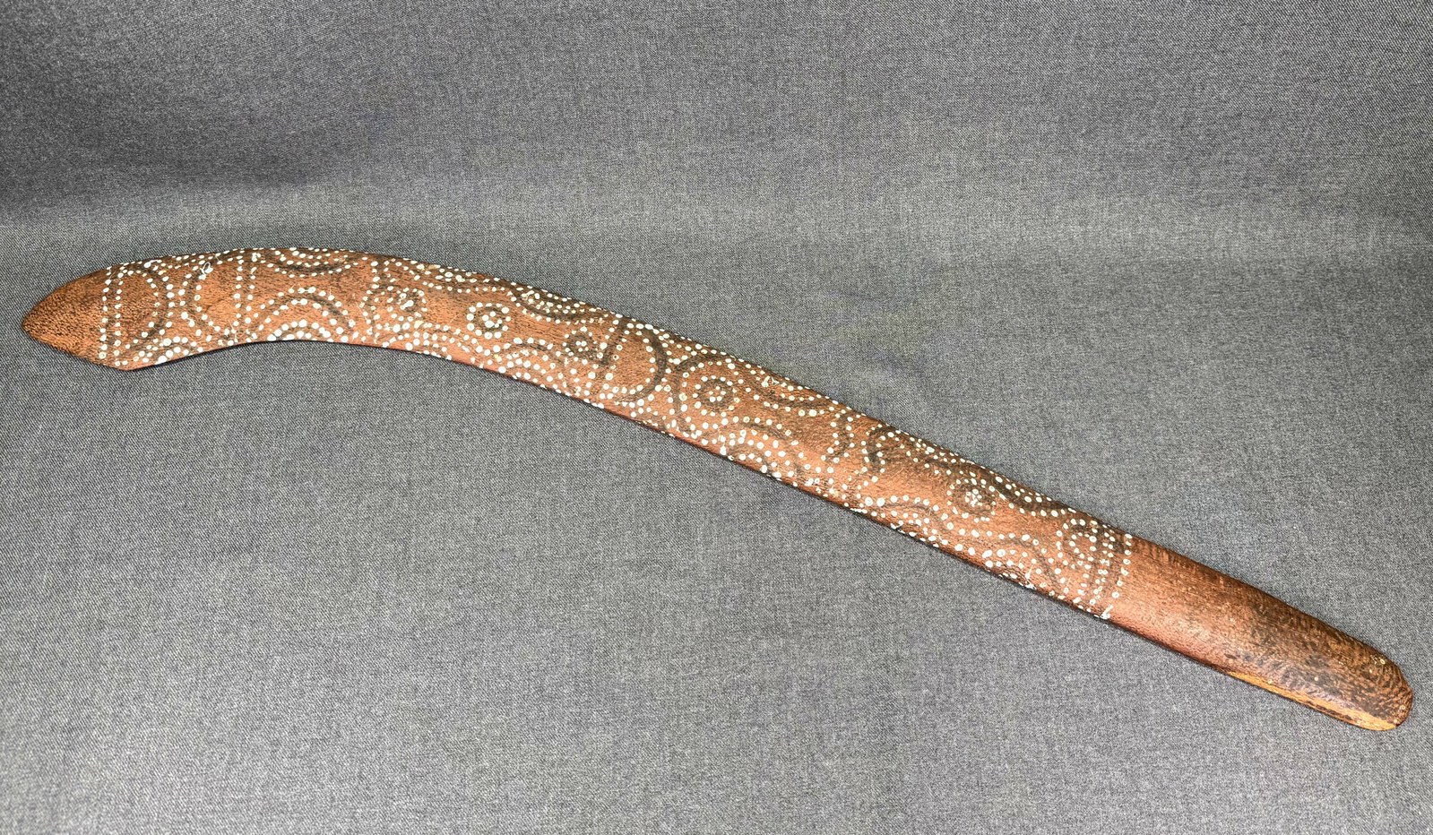 Aboriginal Australia Decorated Hunting Boomerang. Carved wood, pigments. (1 of 9)