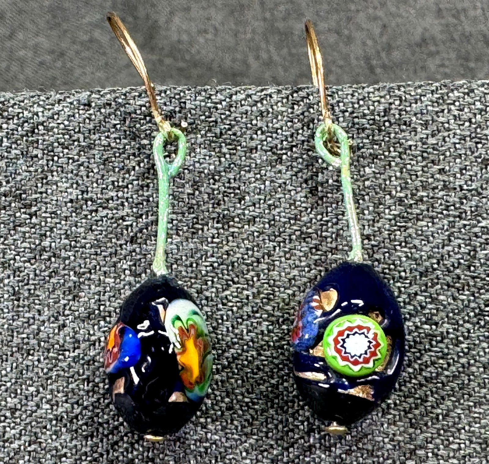 Vintage Artisan Made Venetian Murano Millefiori Glass Drop Earrings. *M
