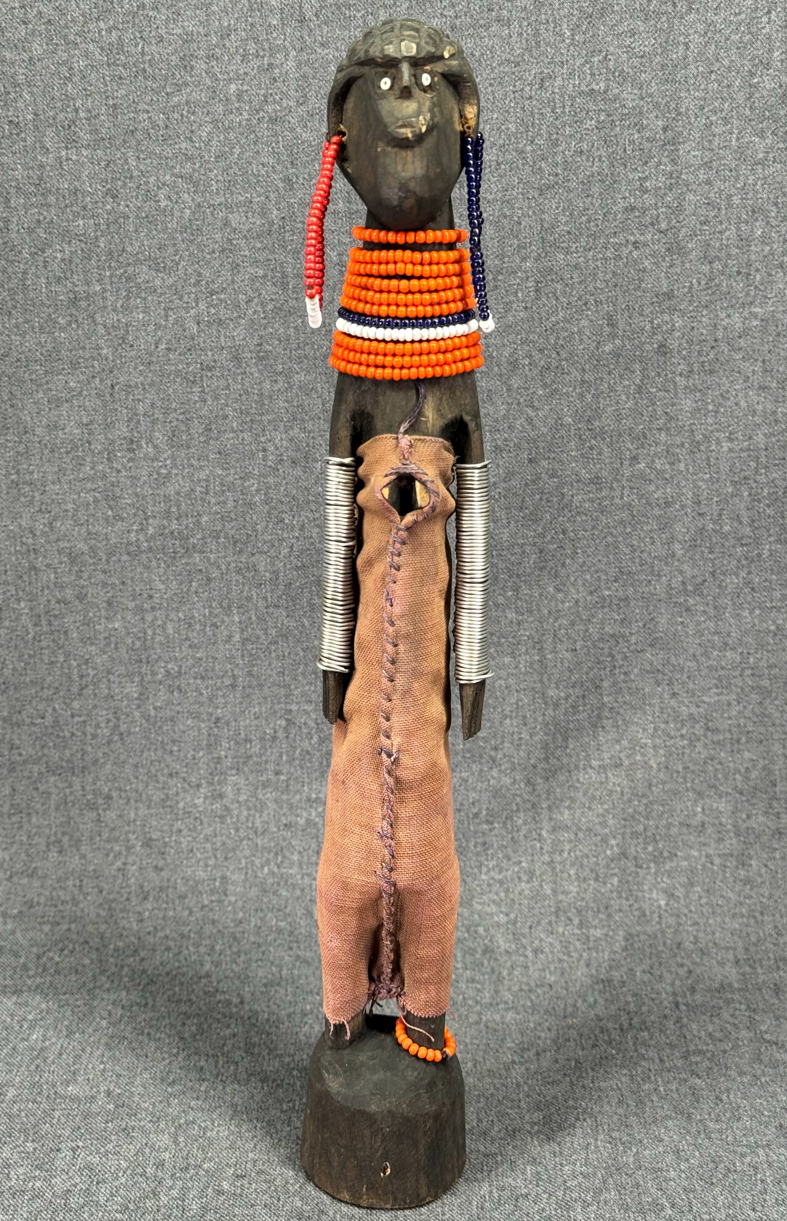 African Turkana Kenya Figure. Carved wood, fabric, beads, metal wire. *M (1 of 7)