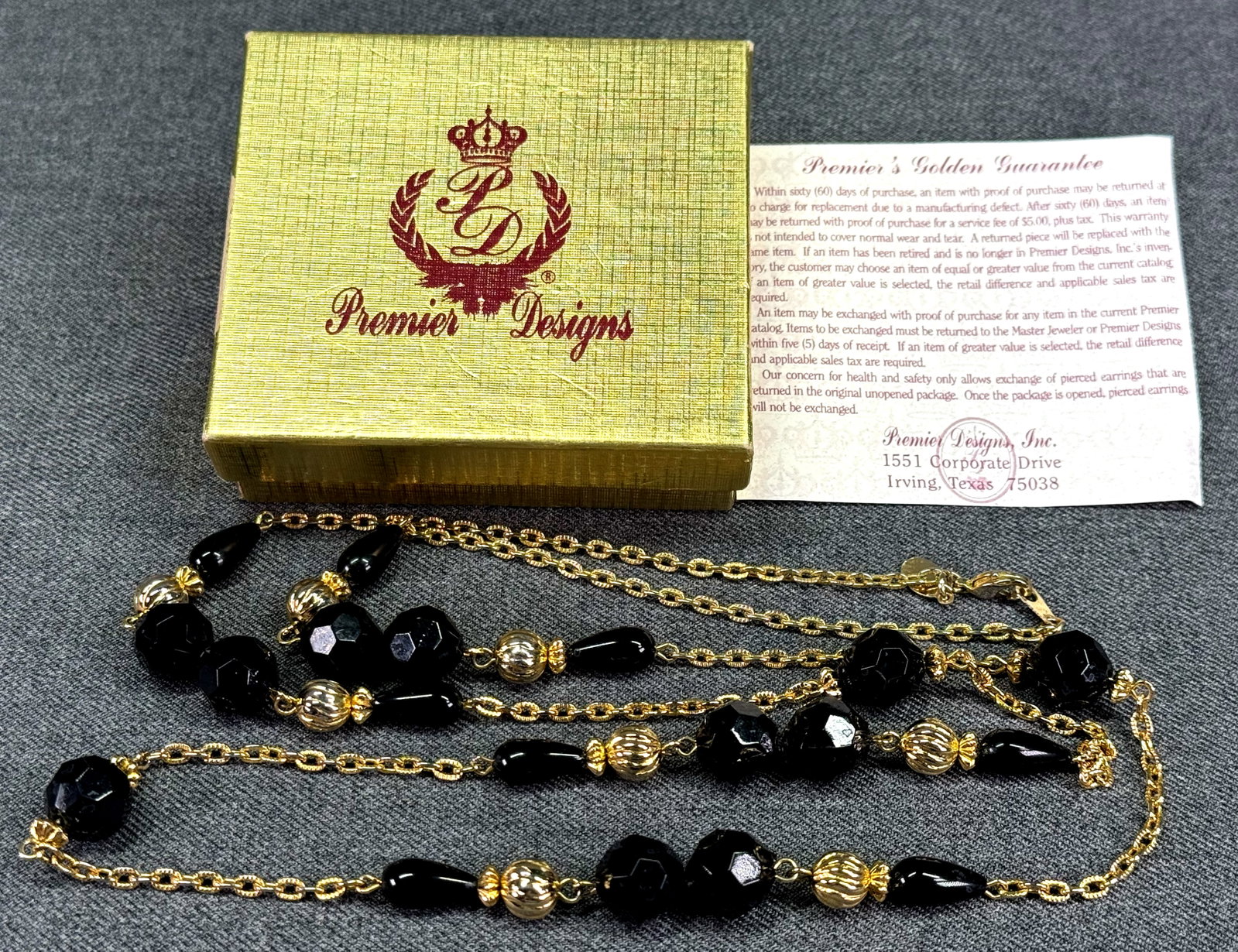 Vintage Premier Designs Black Lucite Beads Station Necklace in Box. Gold-tone. *M (1 of 9)