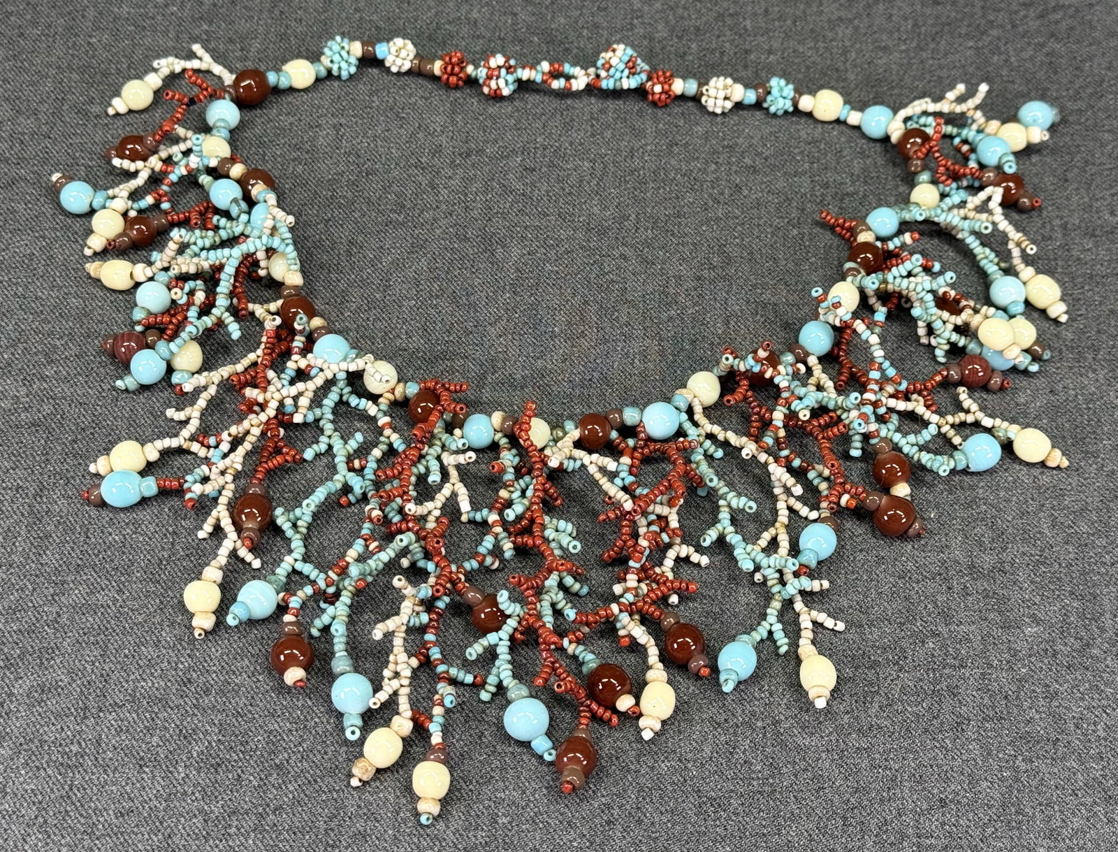 Artisan Woven Glass Bead Coral Reef Fringed Collar Bib Necklace. *L (1 of 10)