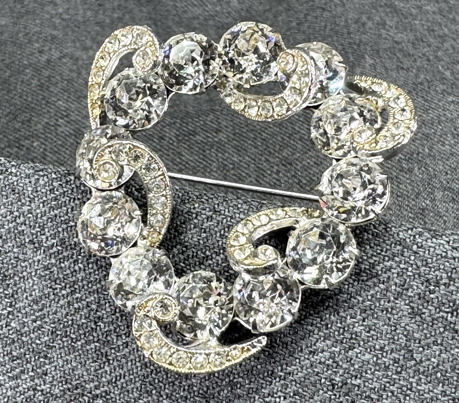Vintage Eisenberg Clear Crystal Open Heart Pin Brooch. Silver-Tone. *J (1 of 4)