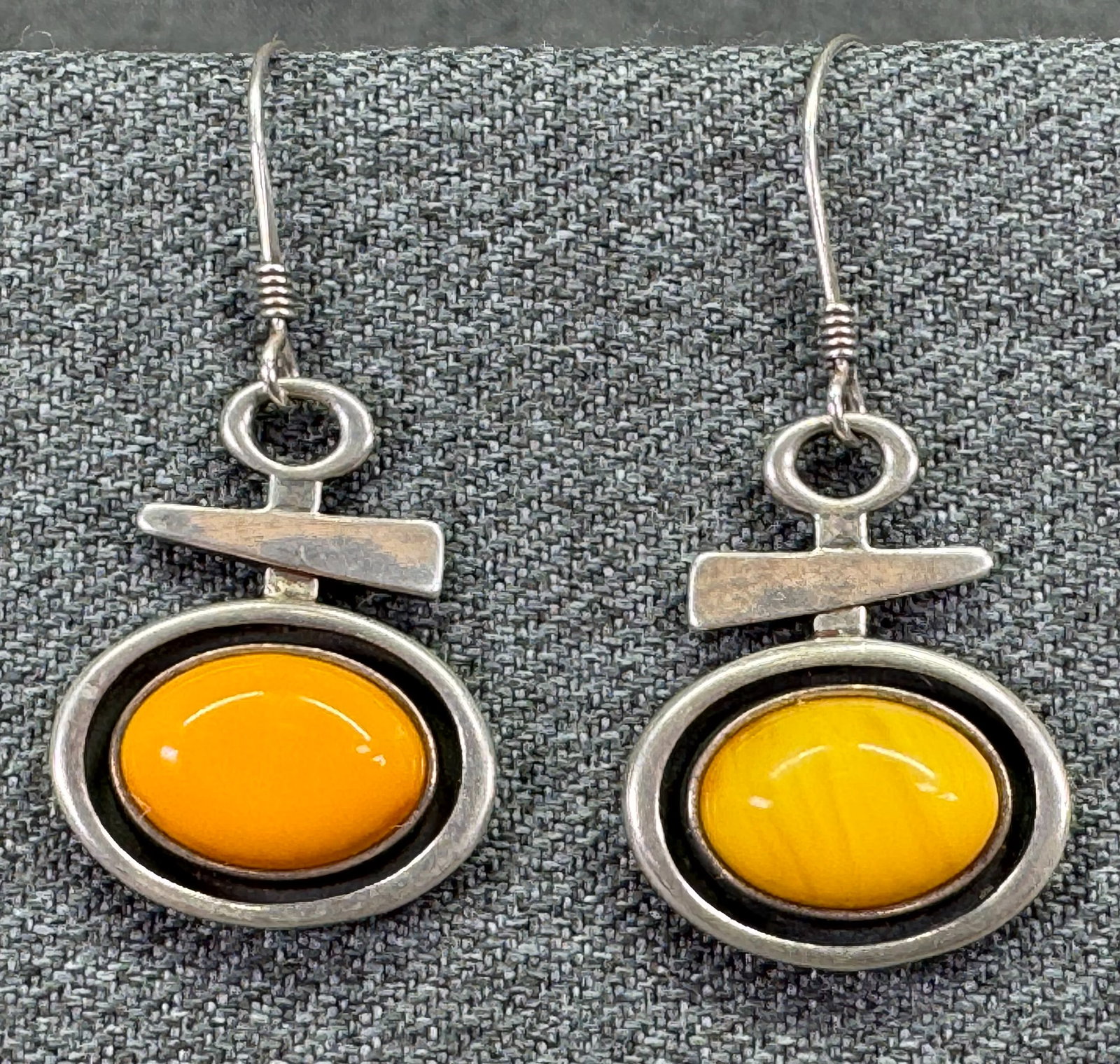 Vintage JF Poland Modernist Egg Yolk Baltic Amber Steling Silver Earrings. *J (1 of 9)