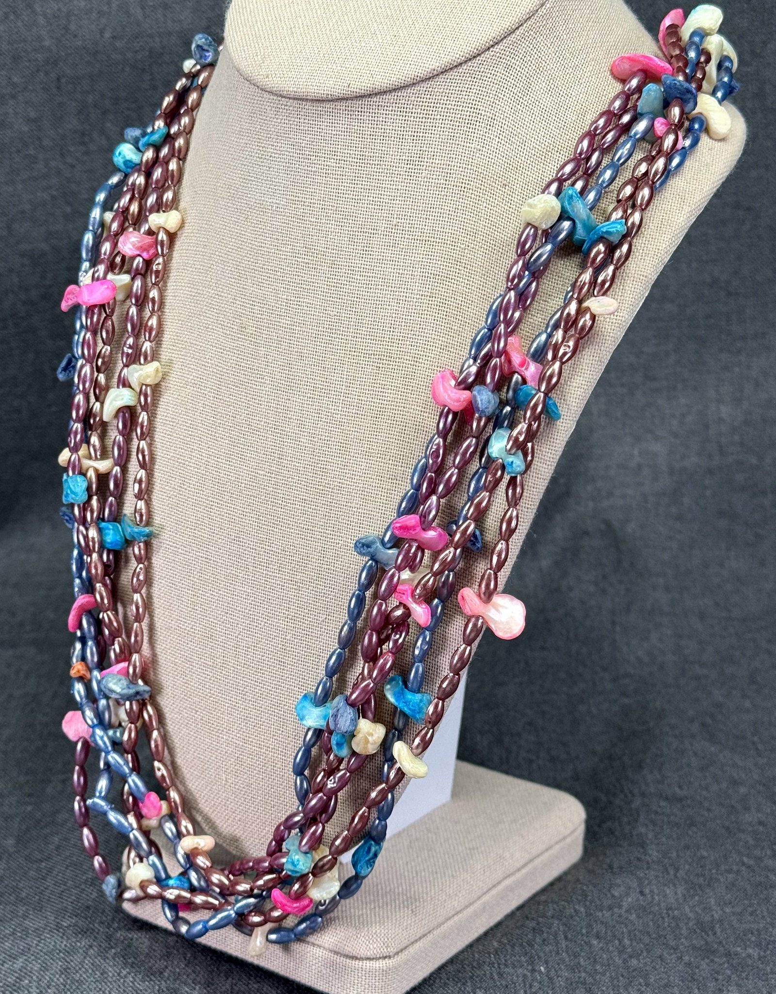 Vintage Multi-Strand Thermoplastic & Dyed Shell Statement Necklace. *L (1 of 6)
