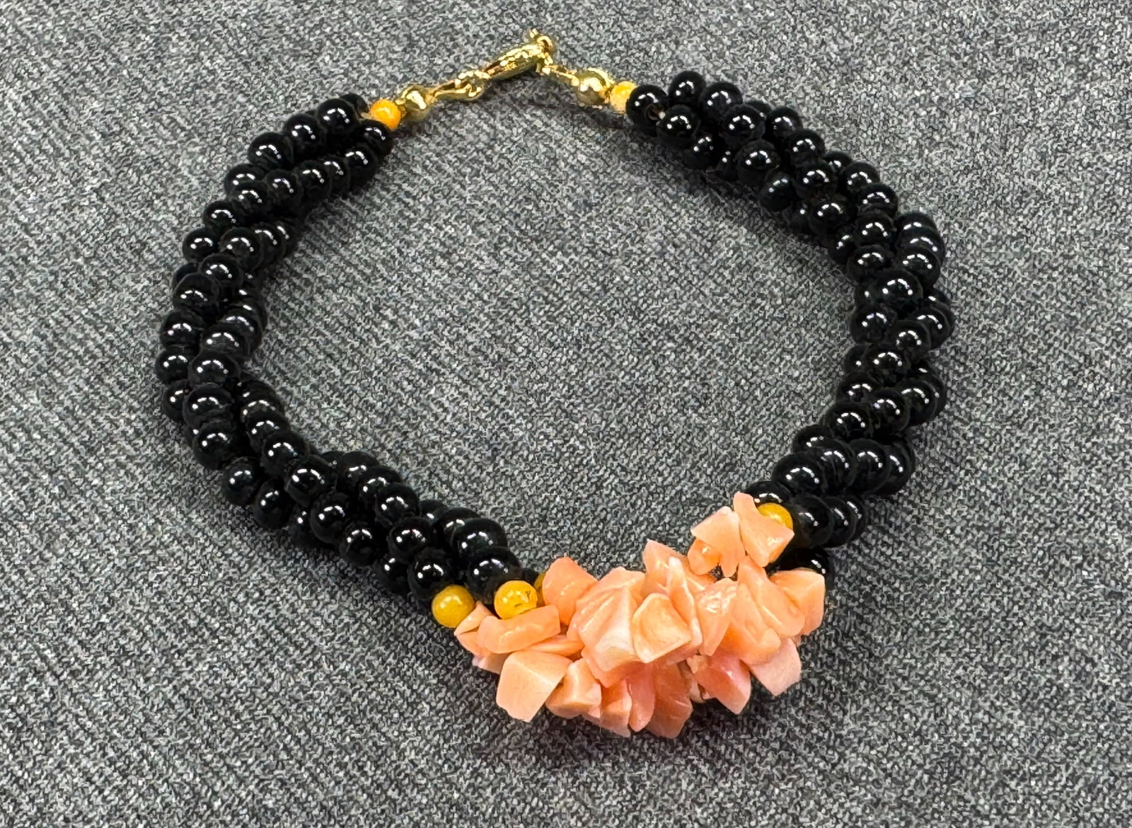 Vintage 1970s Multi-Strand Black Onyx & Pink Shell Torsade Necklace. *L (1 of 6)