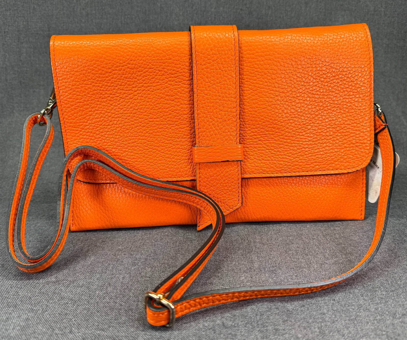Solo Perché Italy "Frizione" Orange Pebbled Leather Crossbody Clutch Bag. Unused, tags. *f: Solo Perché Italy "Frizione" Orange Pebbled Leather Crossbody Clutch Bag. Unused with tags. Removable cross-body strap. Fabric interior. No dust bag. For measures please refer to the pictures tak