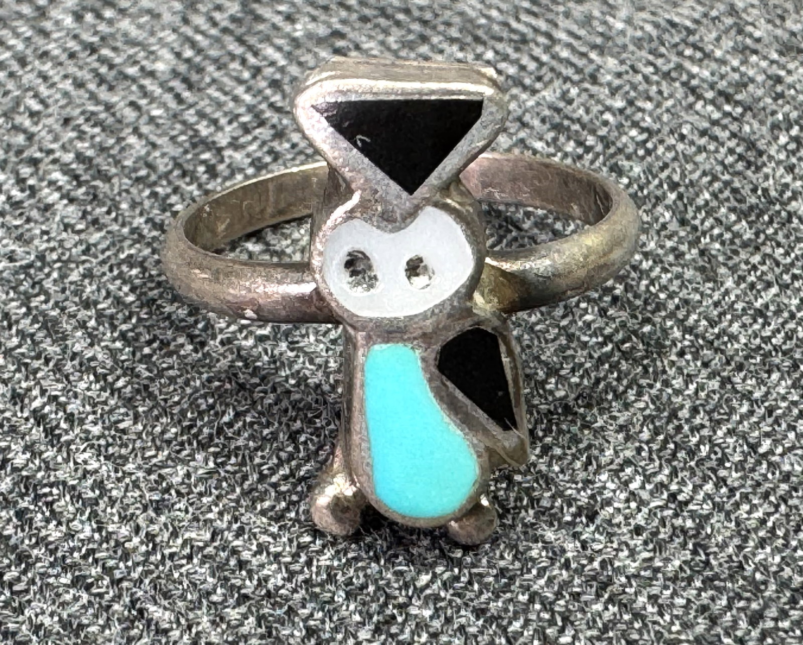 Vintage Zuni Sterling Silver Multi-Stone Inlay Hoot Owl Ring. *j (1 of 8)