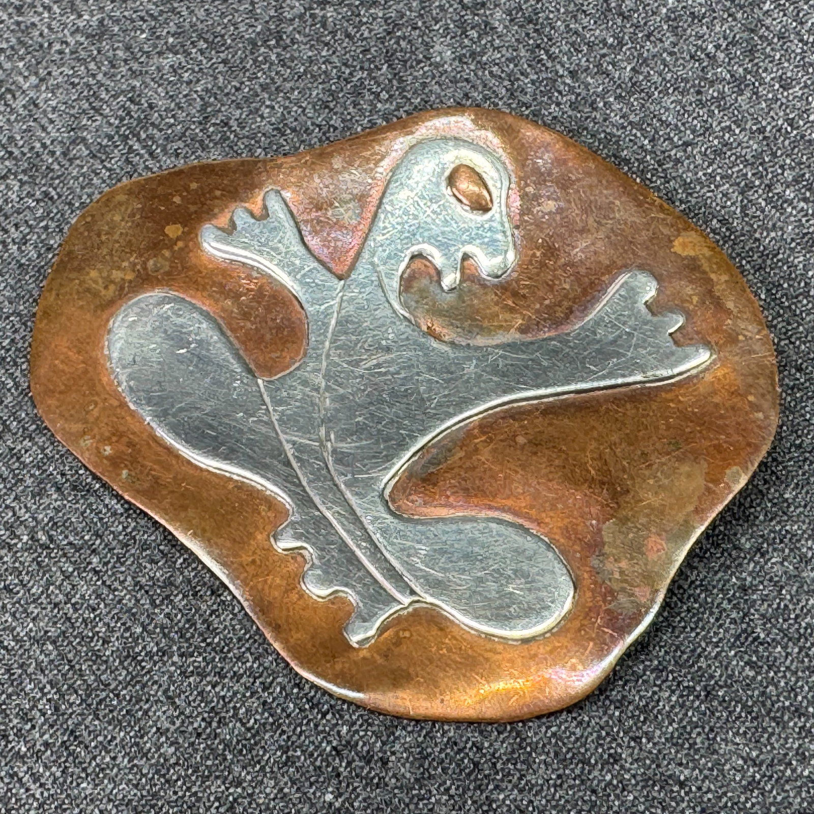 Vintage MCM Edward A. Robinson figural brooch / pendant . Sterling silver and copper *d (1 of 6)